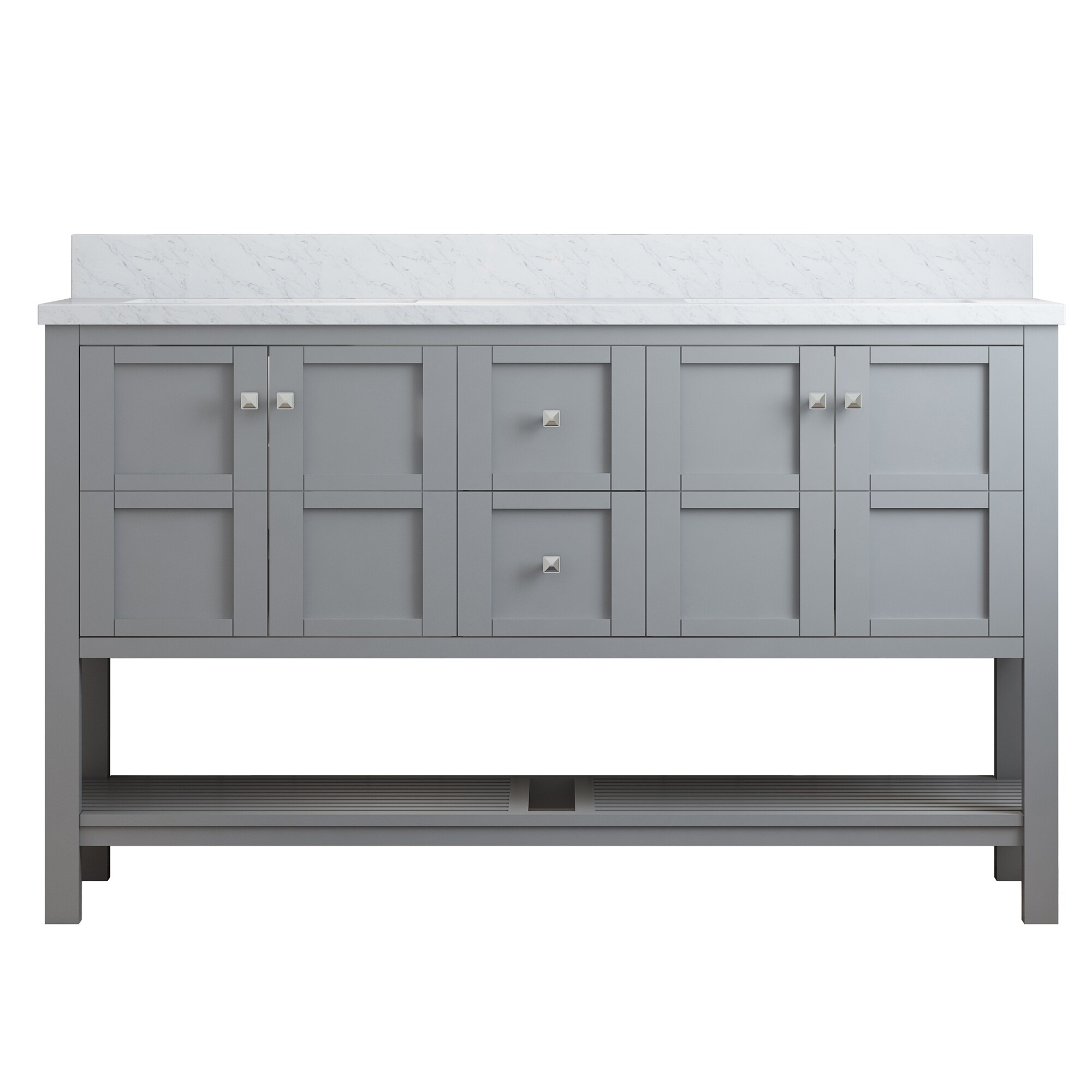 CASAINC MS-20060-CAB-GR-1 60-in Gray Undermount Double sink Bathroom Vanity with Carrara White Natural marble Top