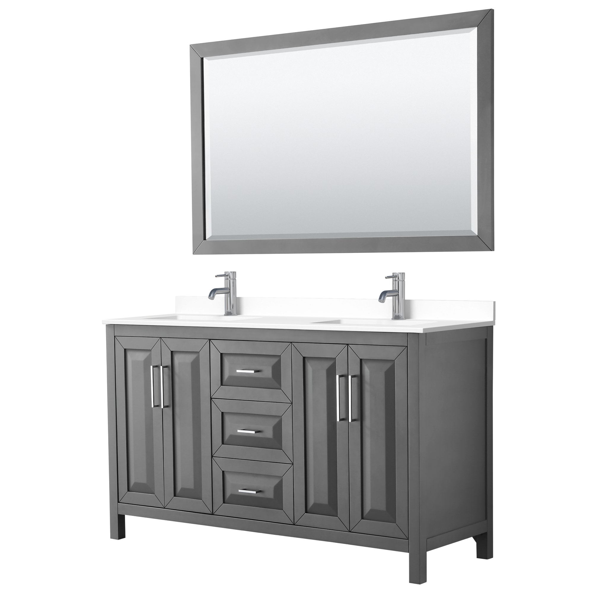 Wyndham Collection WCV252560DKGWCUNSM58 Daria 60-in Dark Gray with Polished Chrome Trim Undermount Double sink Bathroom Vanity with White Cultured Marble Cultured marble Top (Mirror Included)