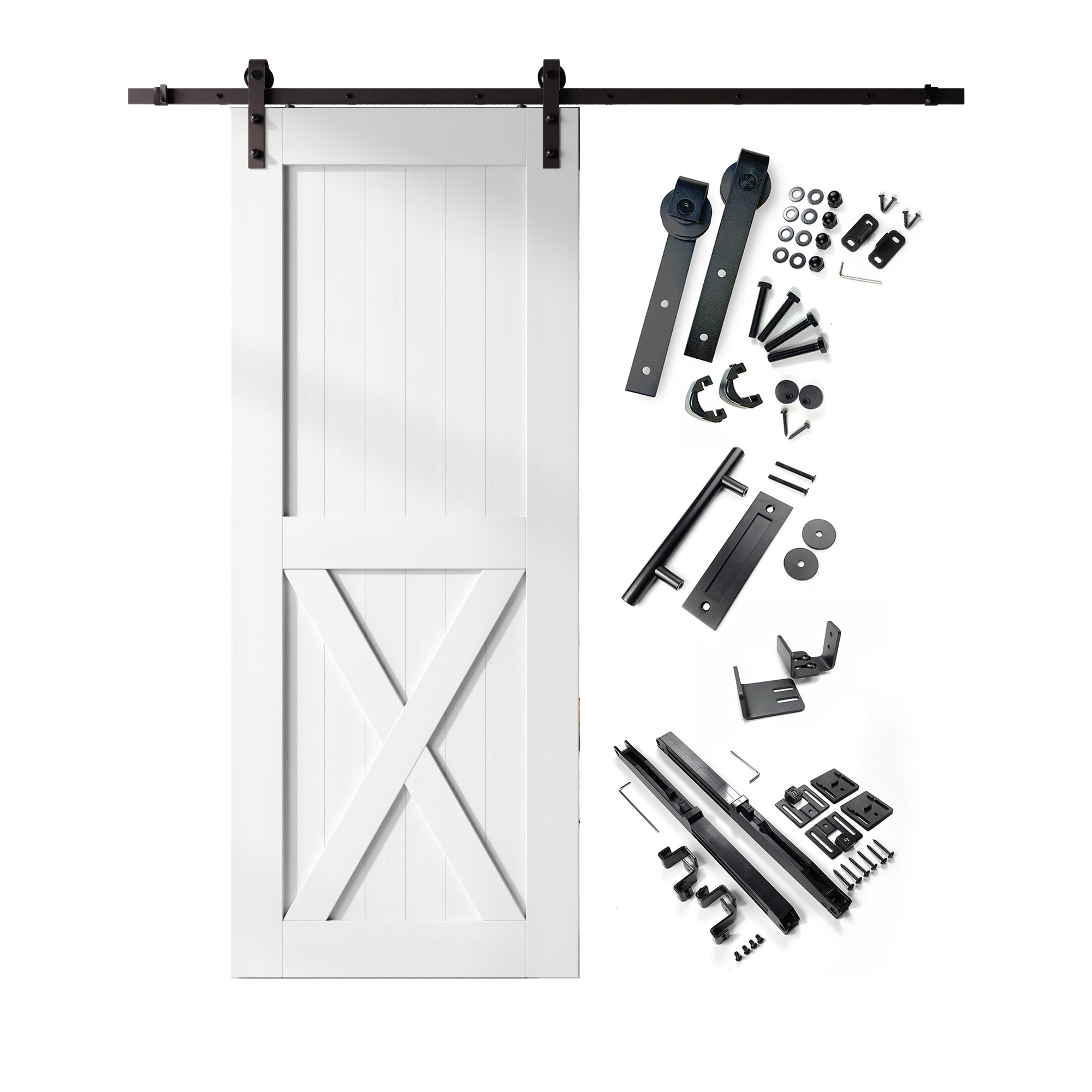 HOMACER YT1TGH066C-3284-X-WH 32-in x 84-in White Prefinished X-frame Pine Wood Solid core Single Barn Door (Hardware Included)