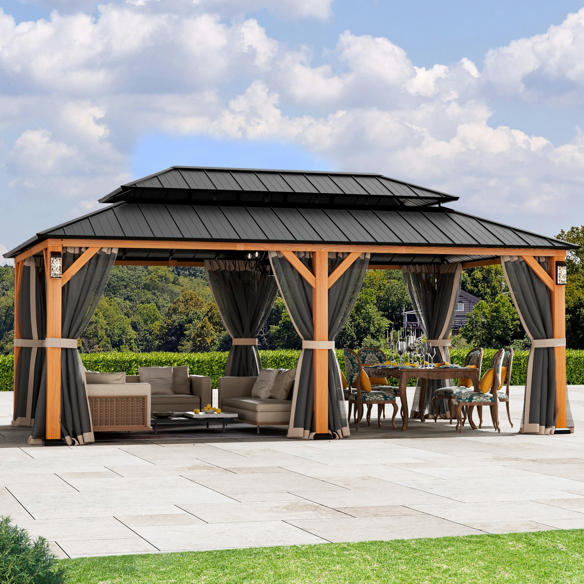 ELEVATE OUTDOORS IG10600148-1220-WLY 12-ft x 20-ft Brown Gazebo with Hardtop Roof (Screen Included)