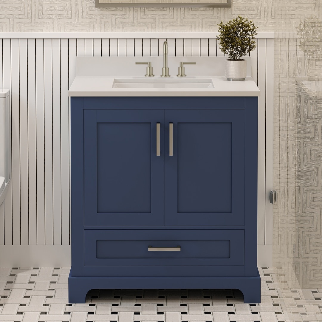 Ayna Decors Maya 30-in Navy Blue Undermount Single Sink Bathroom Vanity with White Quartz Top (Fully Assembled)