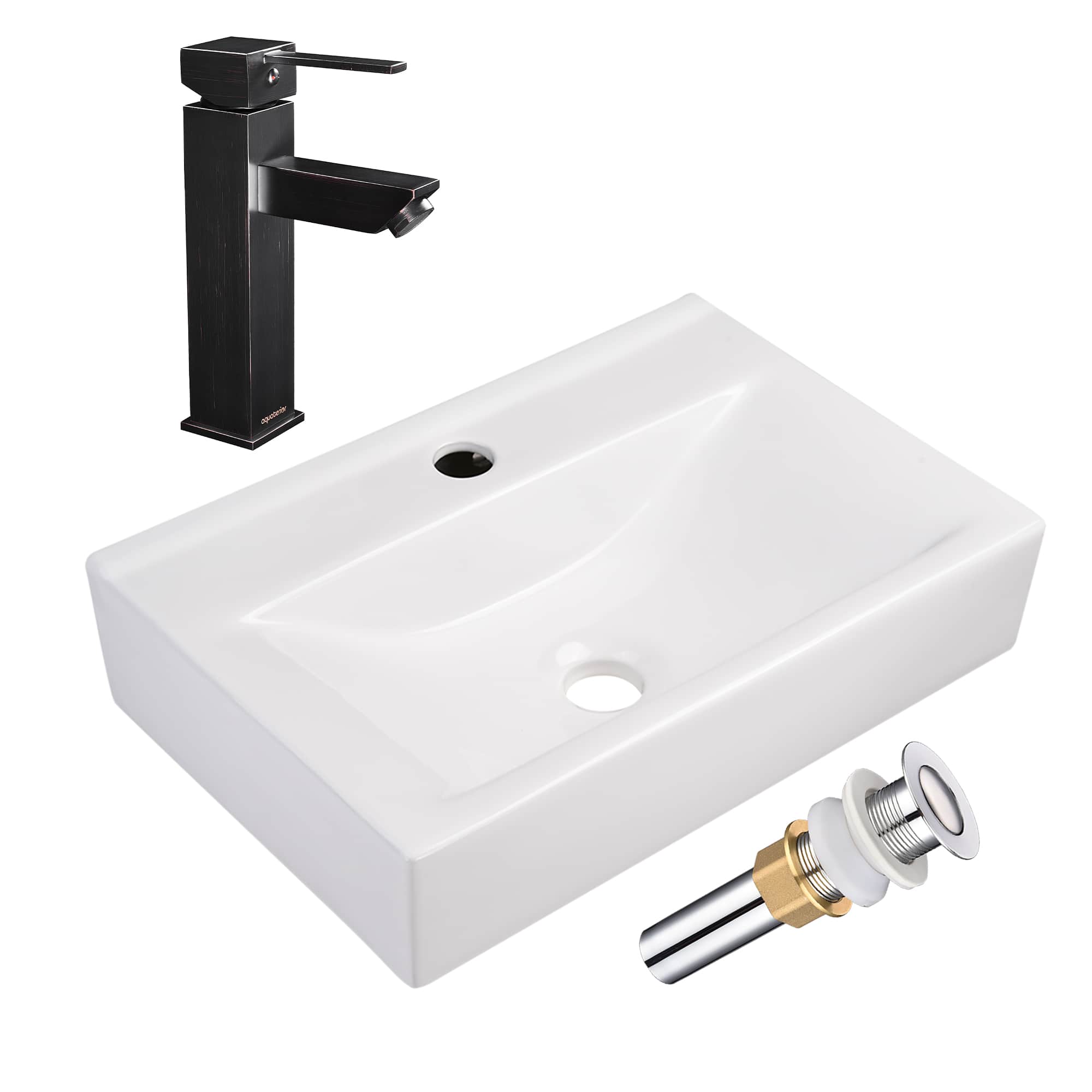 Yescom 80PSKST025-F7-ORB-LO Wall Mount Ceramic Sink w/ One Hold Bathroom Faucet Single Handle ORB Combo Kit