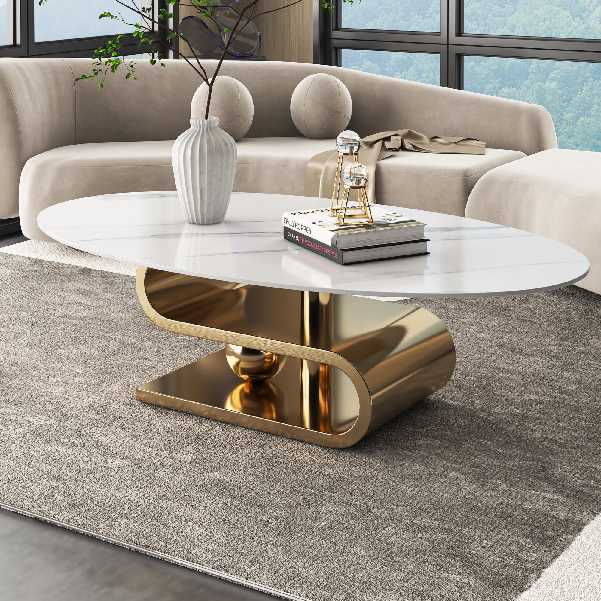 Oizaye WH-SCT-1101 Milliano White Faux marble Modern Coffee Table