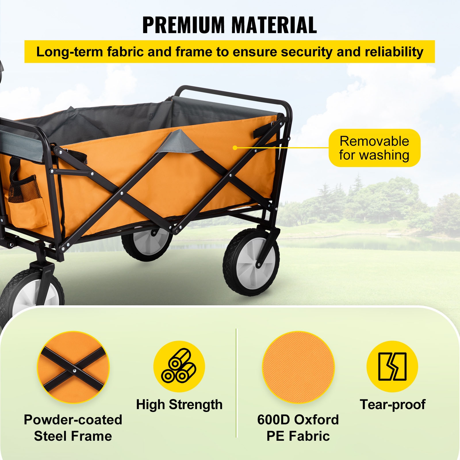 VEVOR Folding Wagon Cart, 176 lbs Load, Outdoor Utility Collapsible Wagon  w/Adjustable Handle and Universal Wheels, Portable for Camping, Grocery,  Beach, Orange and Gray in the Yard Carts department at