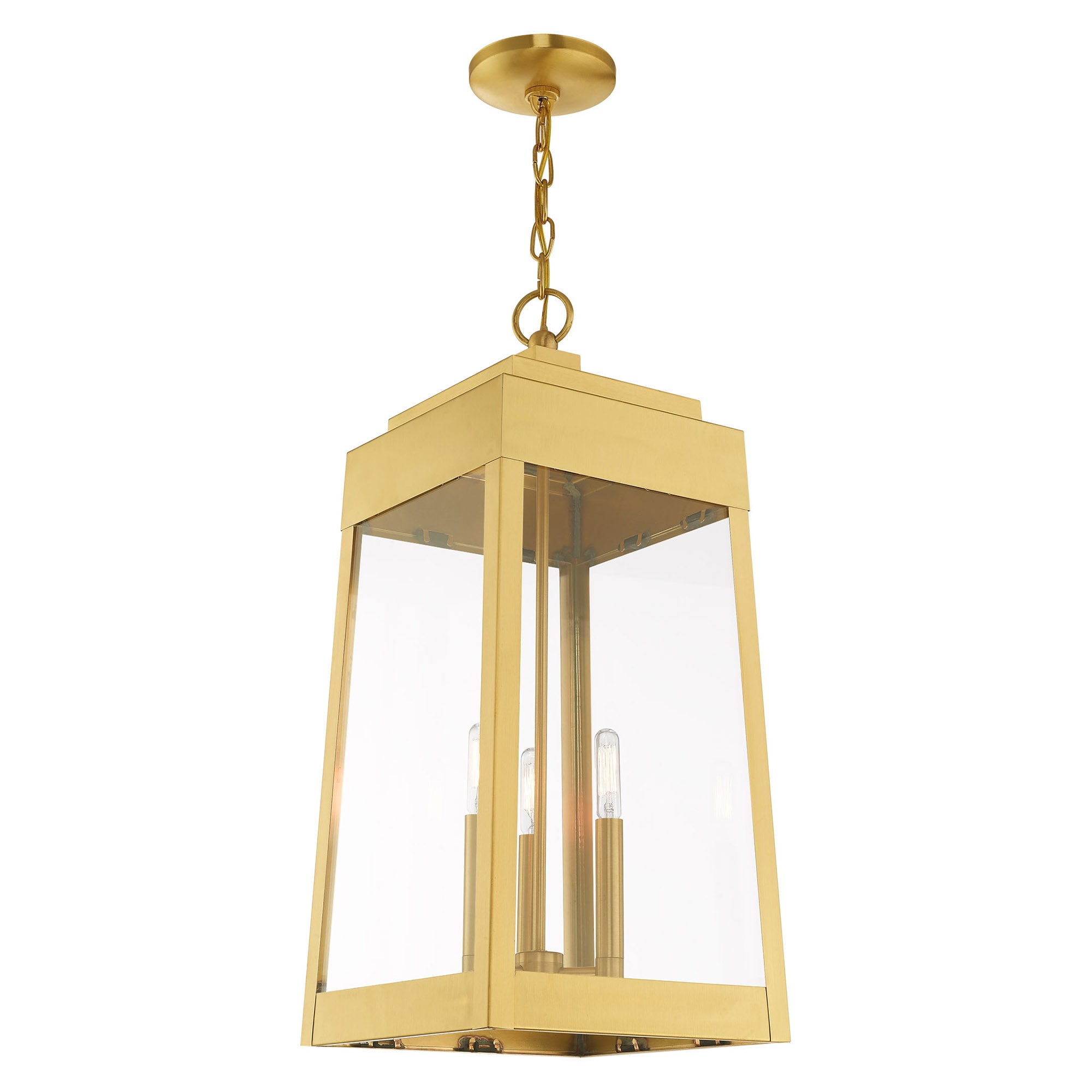 Satin Brass 3-Light Industrial Pendant Lantern with Clear Glass