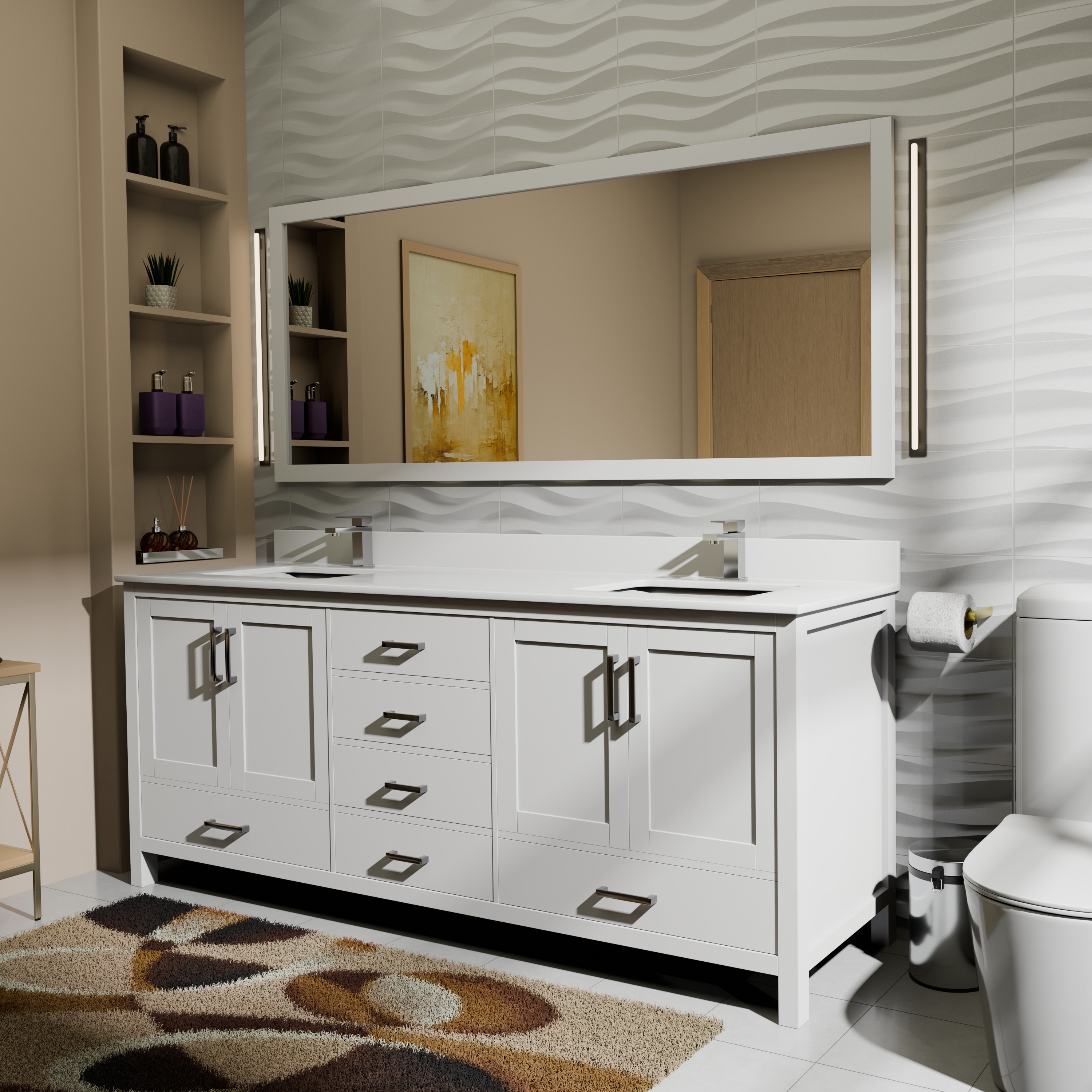 Lexora Jacques 72-in White Undermount Double Sink Bathroom Vanity with White Quartz Top (Faucet Included) (Fully Assembled)