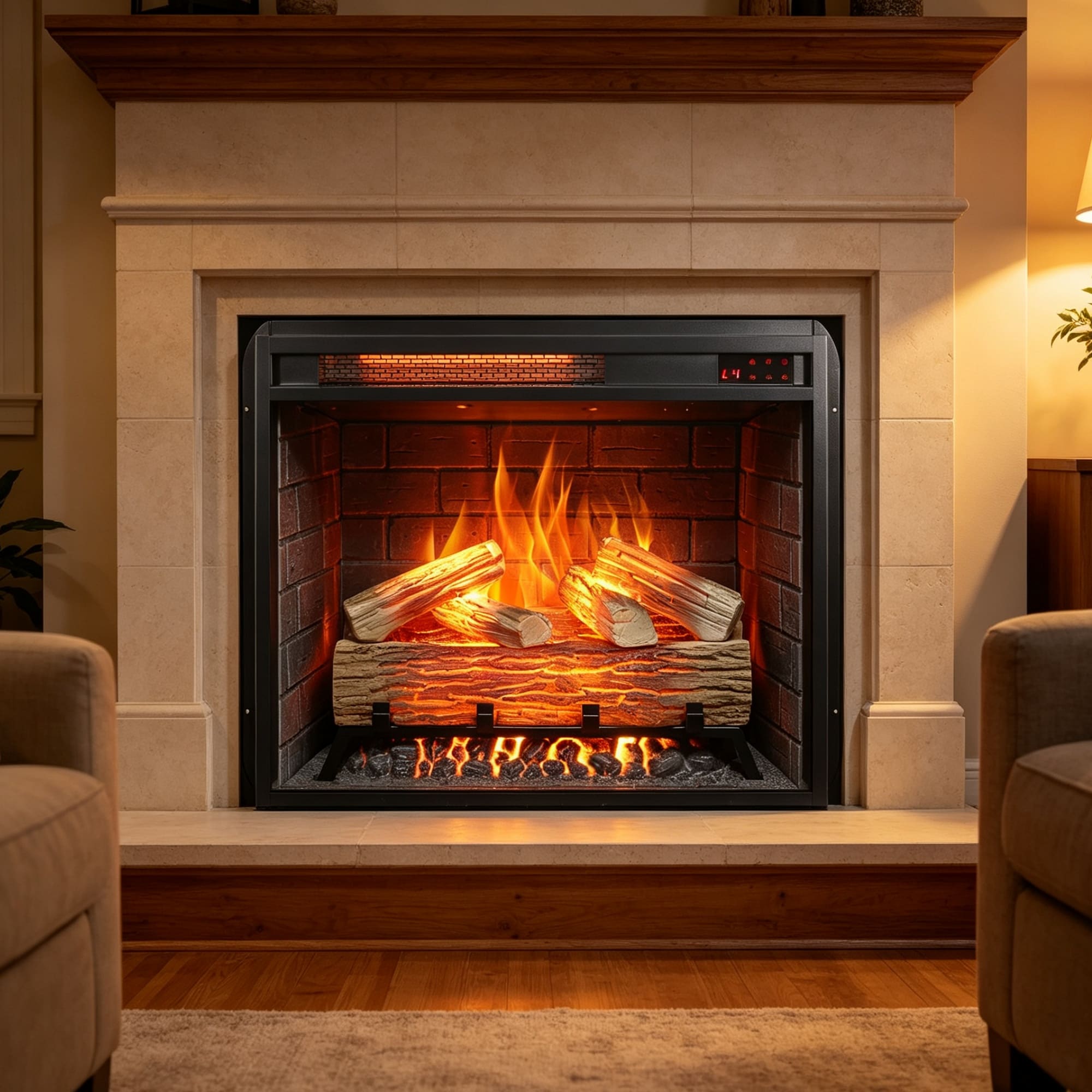 Bybafun - 22.9-in W x 19.7-in H Black For TV Stand Electric Fireplace Insert