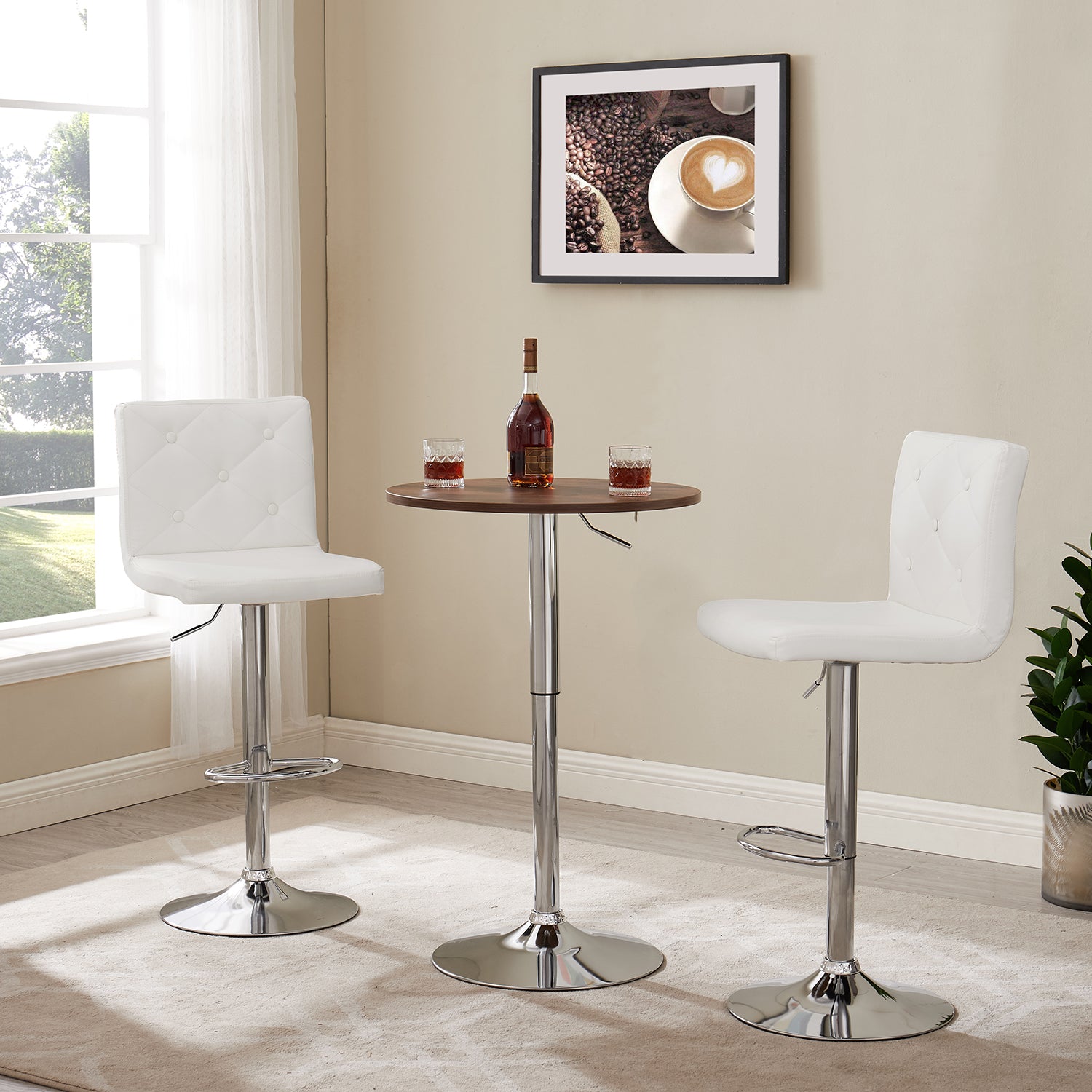 Vecelo LOE-C06-WHT 2 Pack Adjustable Swivel PU Leather Square Bar Stools Counter Height Swivel Stool Armless Chairs