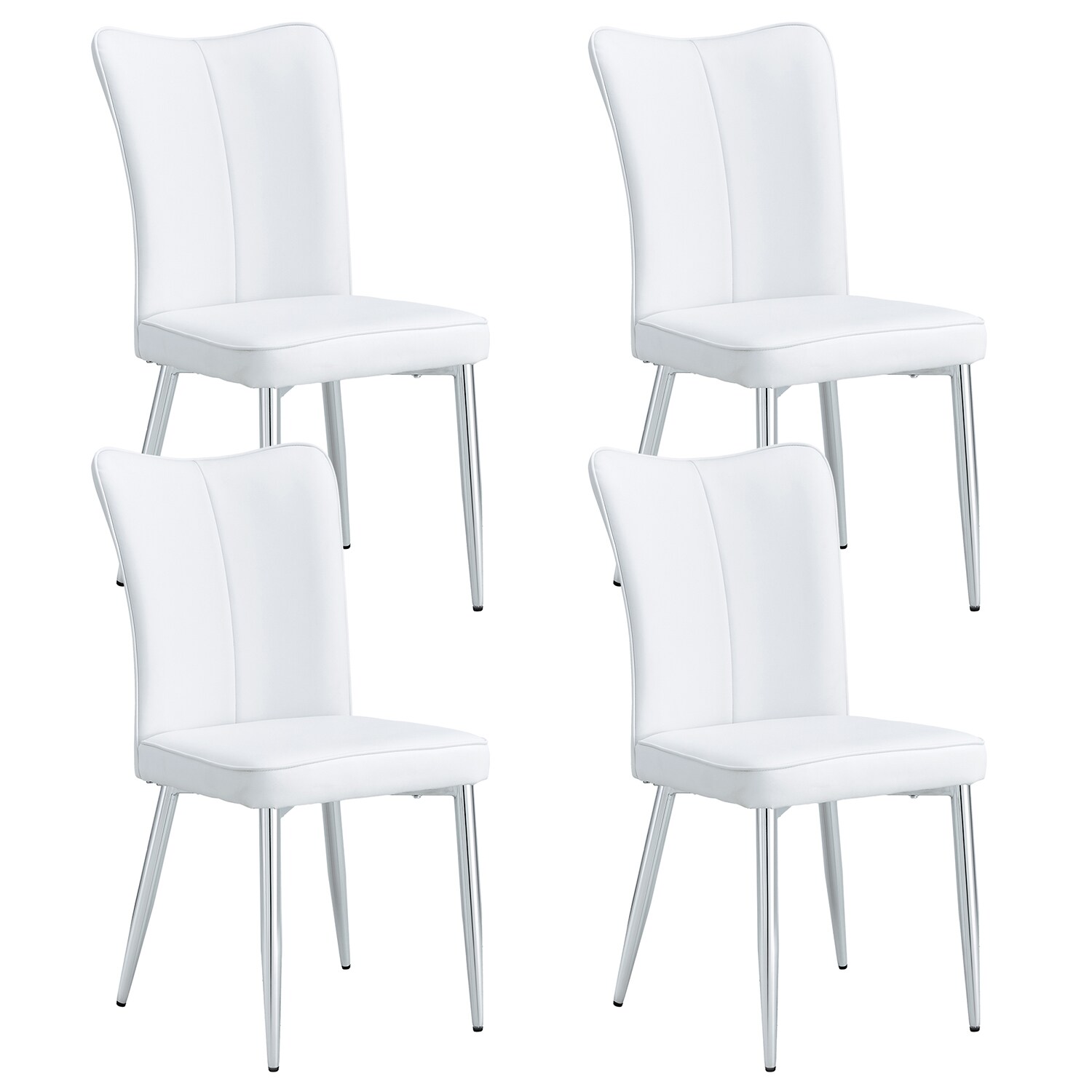SINOFURN SYA290002YL Set of 4 Rustic Faux Leather Upholstered Dining Side Chair (Metal Frame)