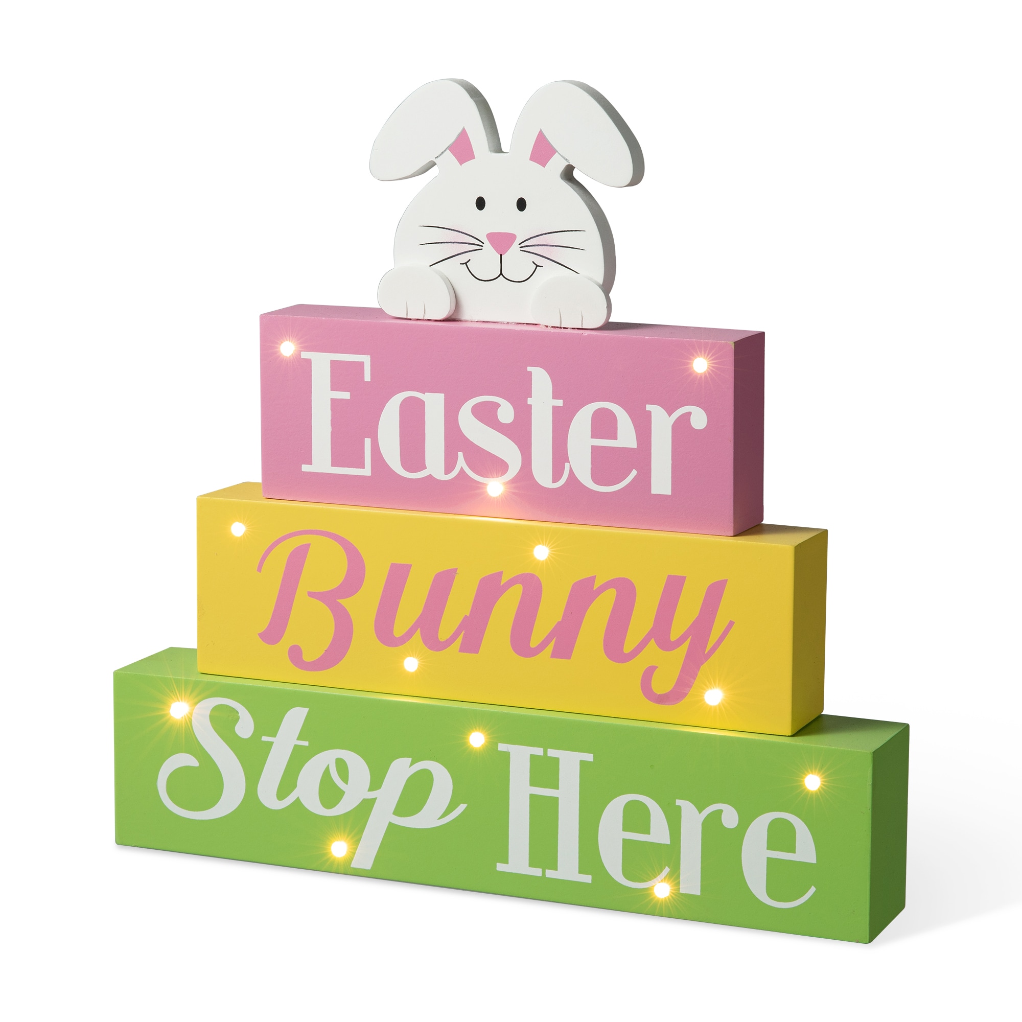 12-in L Easter LED Lighted Wooden Bunny Block Word Sign | - Glitzhome 2006900004