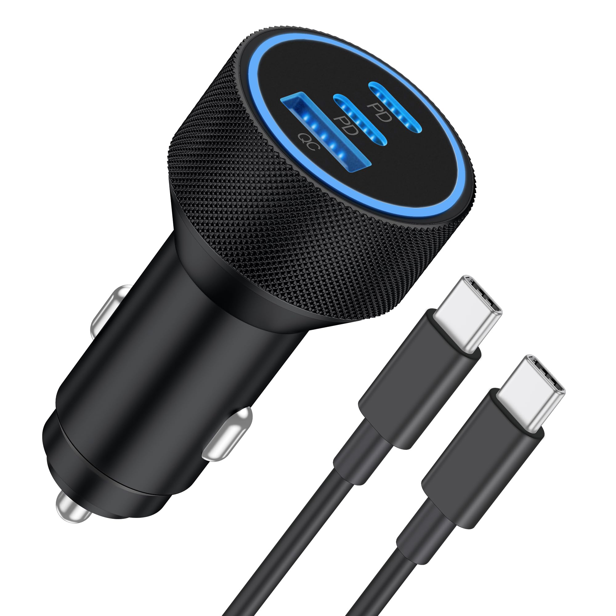 Oyezvary  67W 3 Port Fast USB C Car Charger Power Adapter with 3FT USB C to C Cable Compatible with iPhone 17 16 15 Series iPad and Android