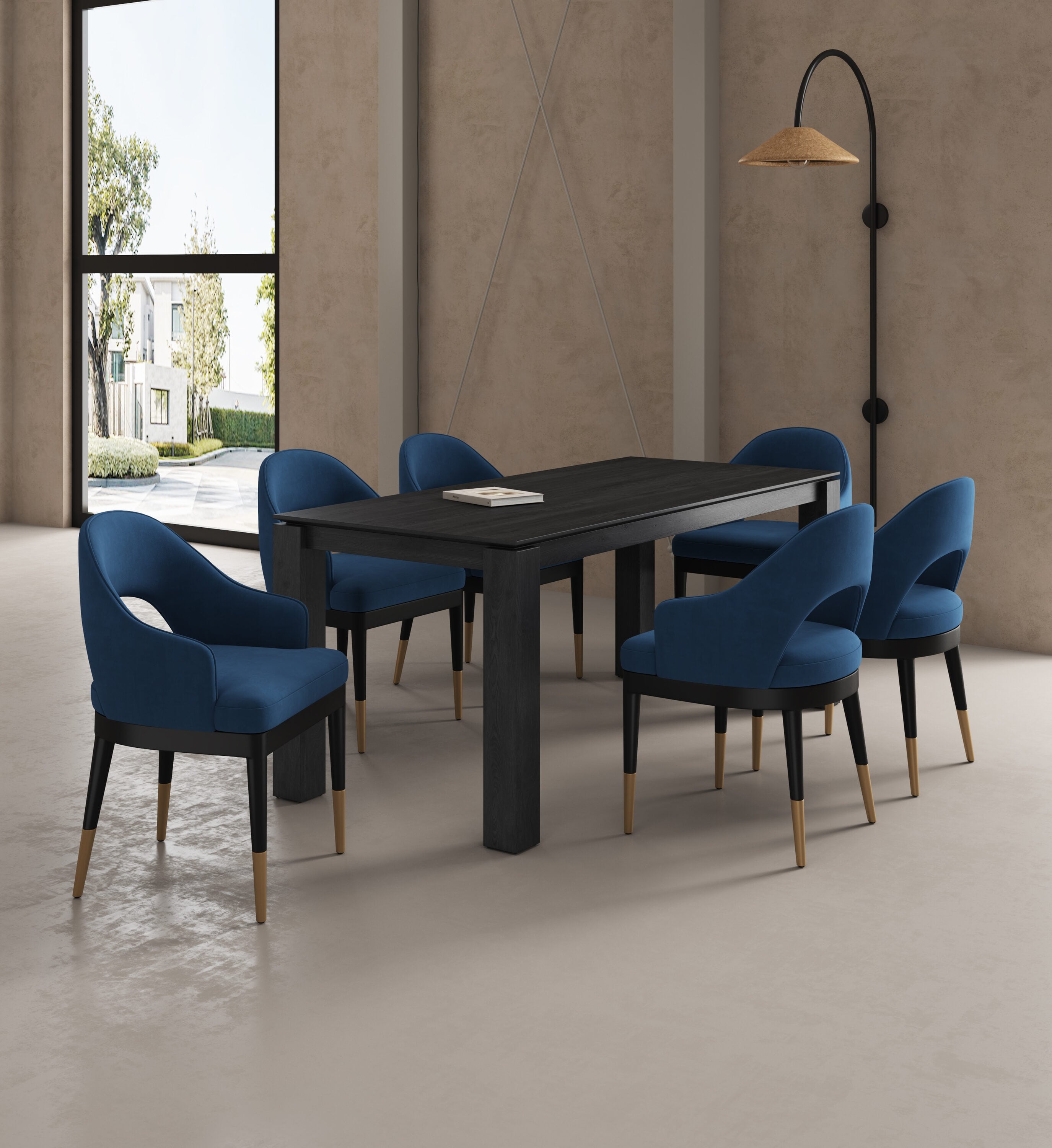 Manhattan Comfort 6-DT02DC089AR-BKBL Black and Blue Contemporary/Modern Dining Room Set with Rectangular Table ( Seats 8 )
