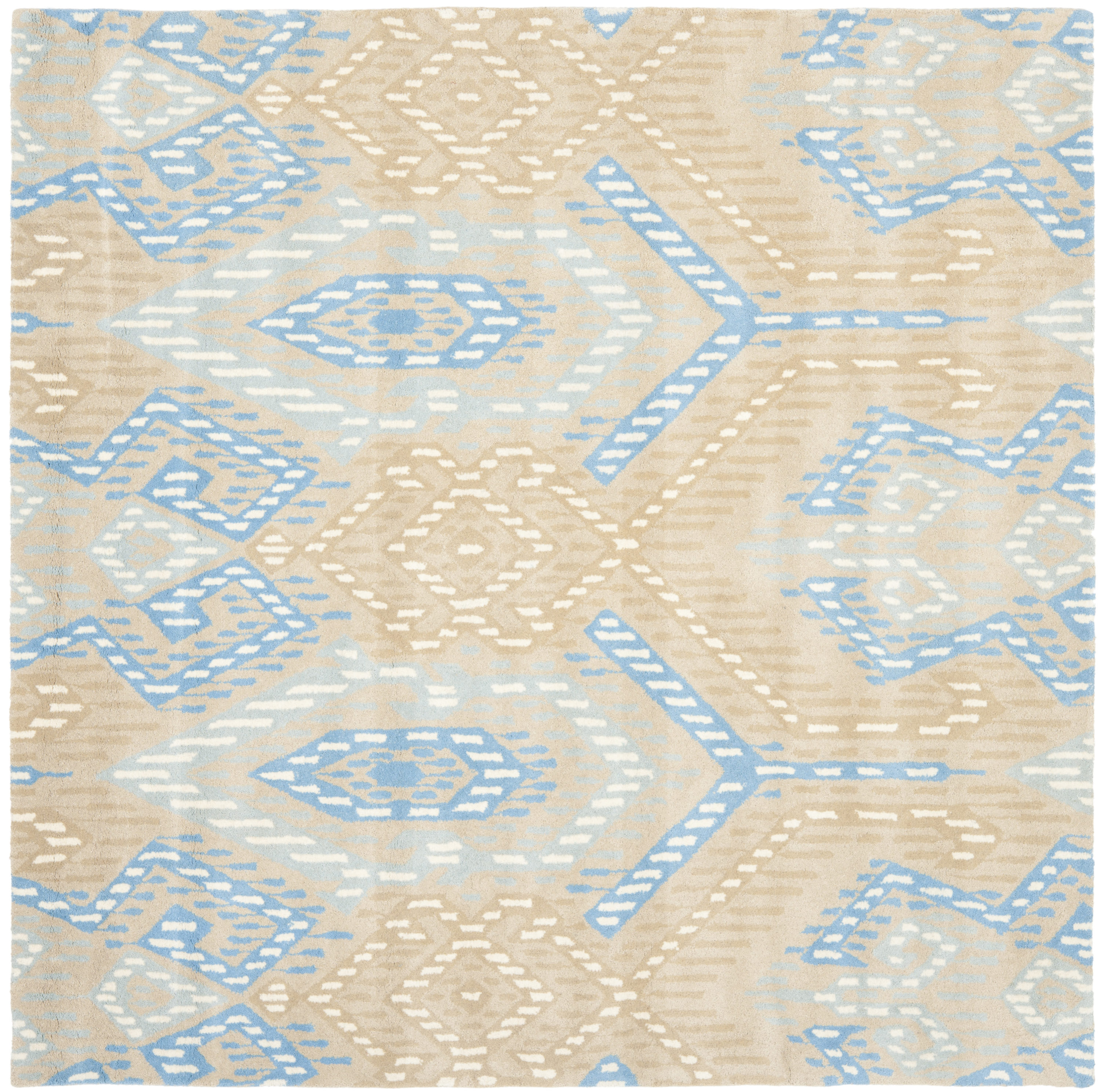 Safavieh WYD373B-7SQ Wyndham Corby 7 x 7 (ft) Tufted Wool Beige/Blue Square Indoor Bohemian/Eclectic Area rug