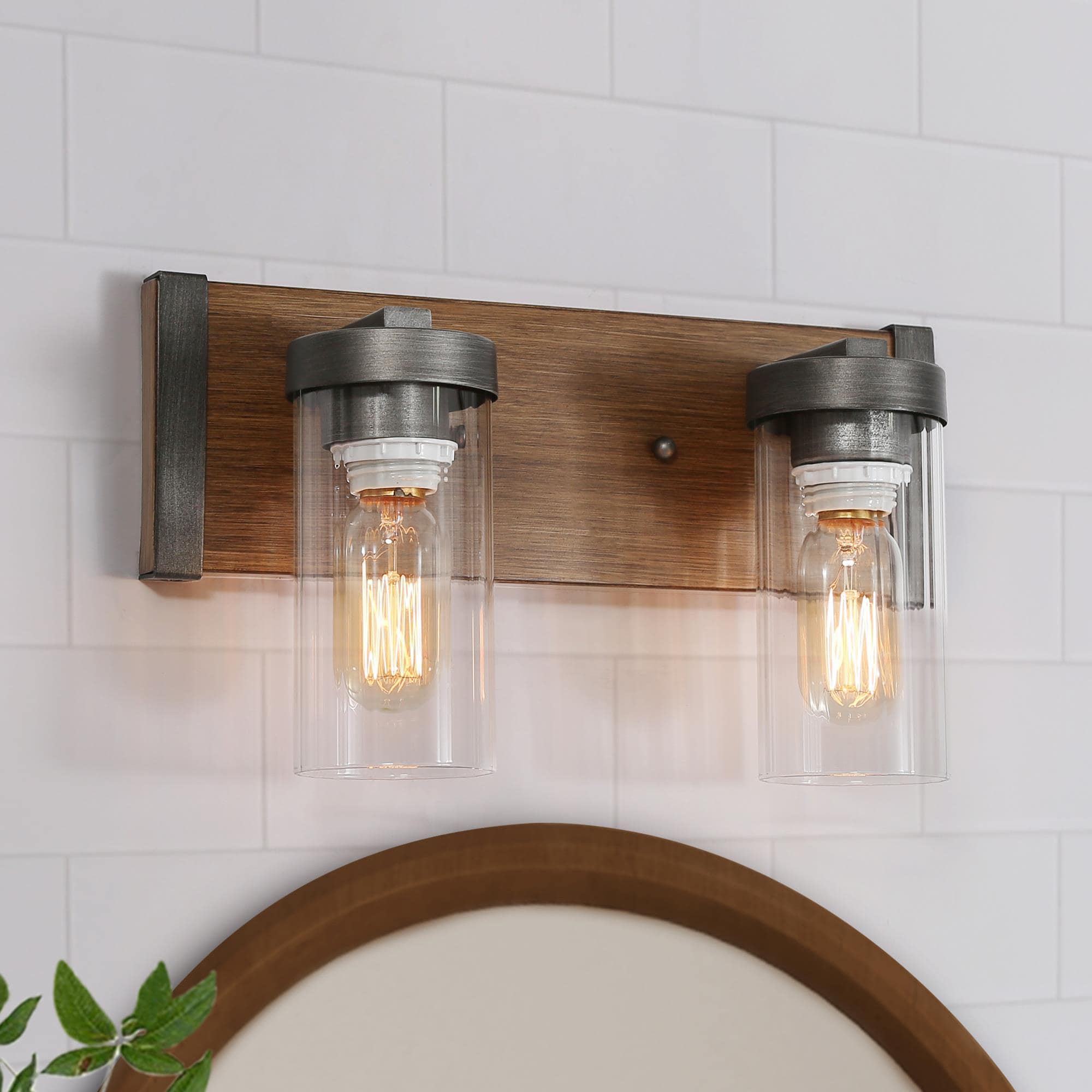 LNC 3QF6FULWS4331M7 Lapps 14-in 2 -Light Brushed Brown Farmhouse Vanity light bar