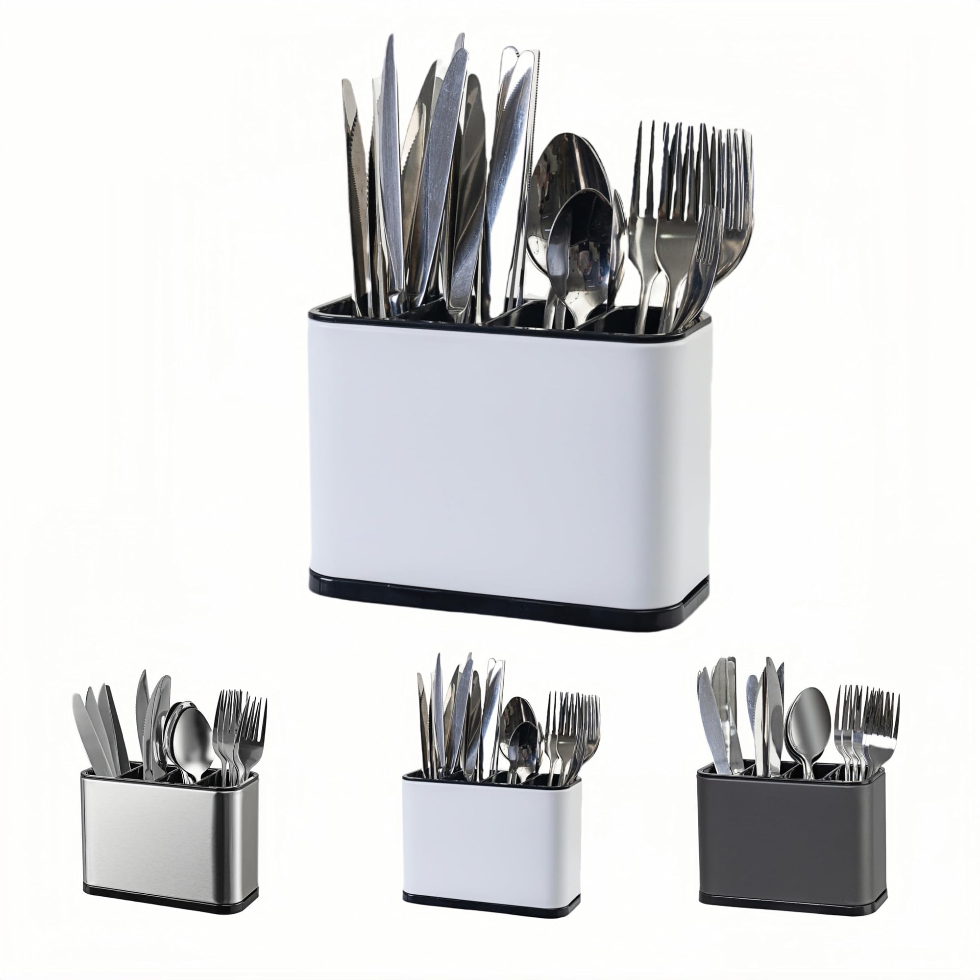 Anqtovp  Silverware Organizer Kitchen Utensil Holder For Counter Stainless Steel Caddy With Four Compartments Flatware Spoon Fork Tool Cutlery