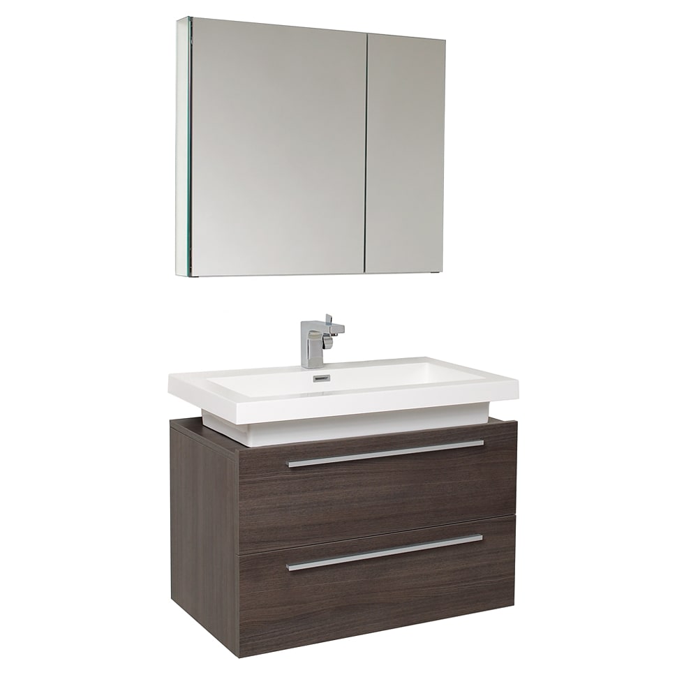 Fresca FVN8080GO Senza 32-in Gray Oak Single sink Bathroom Vanity with White Acrylic Top