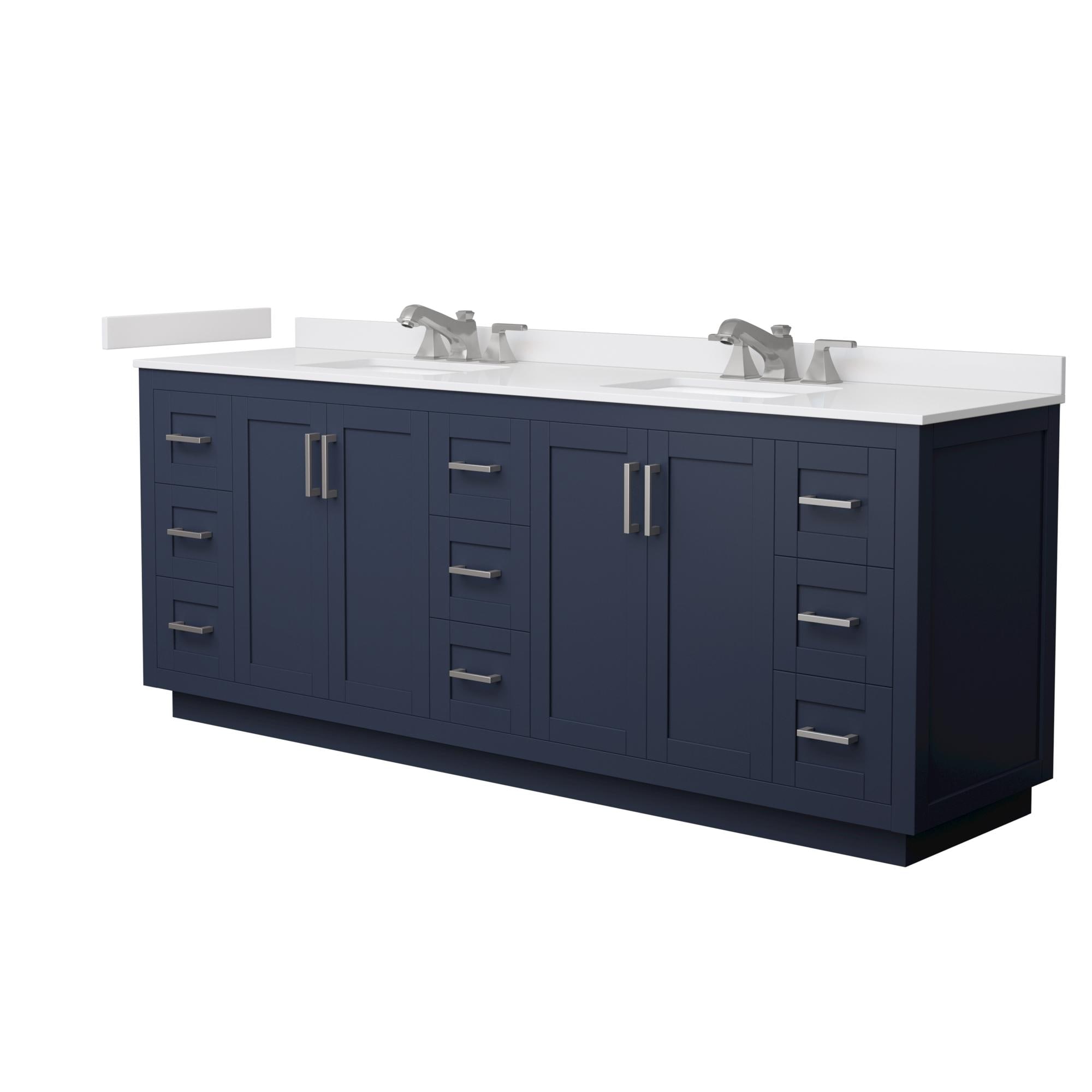 Wyndham Collection Miranda 84-in Dark Blue with Brushed Nickel Trim Undermount Double Sink Bathroom Vanity with White Cultured Marble Cultured Marble Top