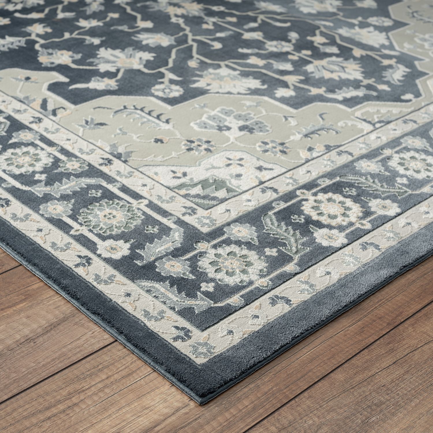 Reversible Gray Synthetic 5' x 7' Kids Area Rug with Floral Design