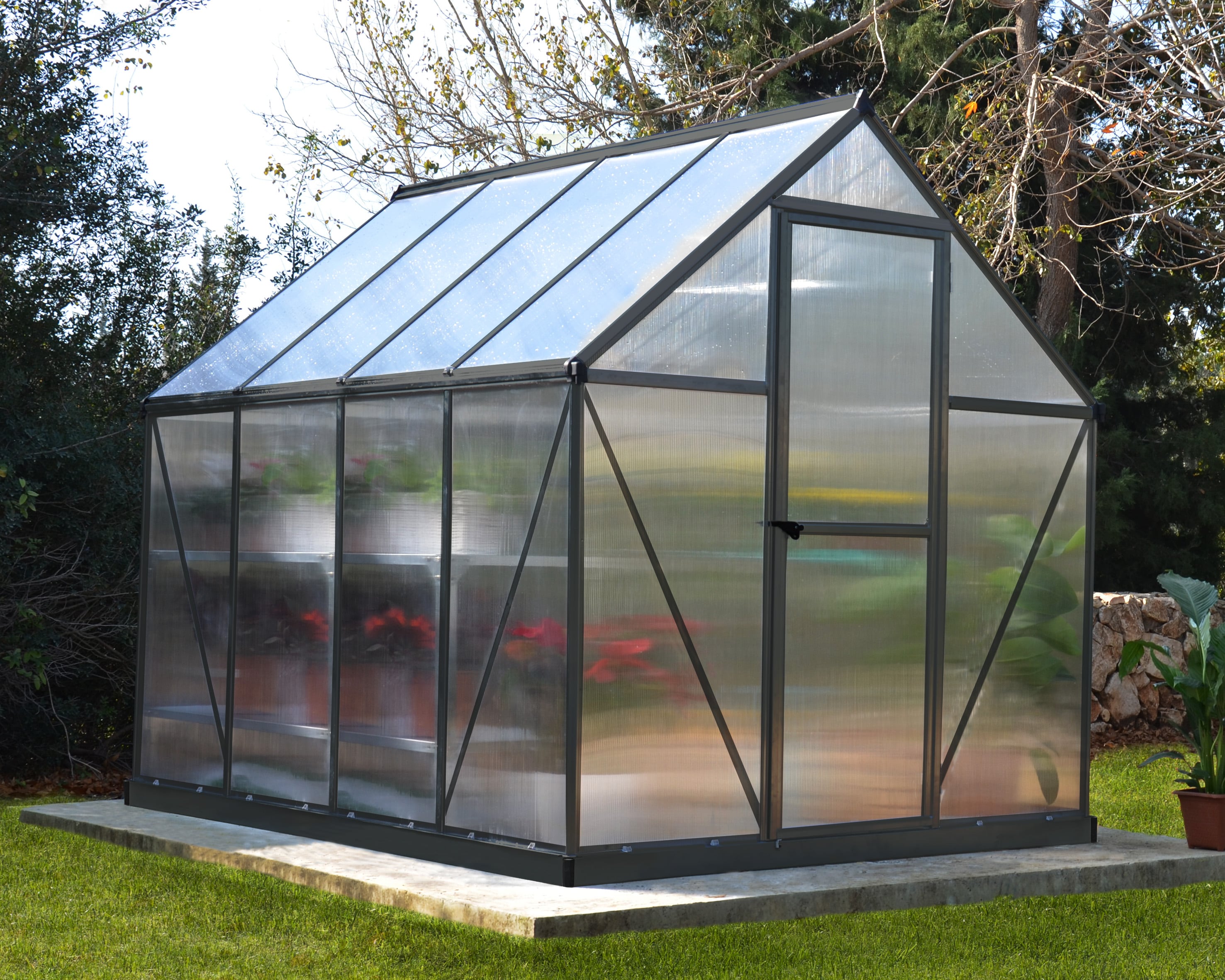 Gray Aluminum and Polycarbonate 6' x 8' Walk-In Greenhouse