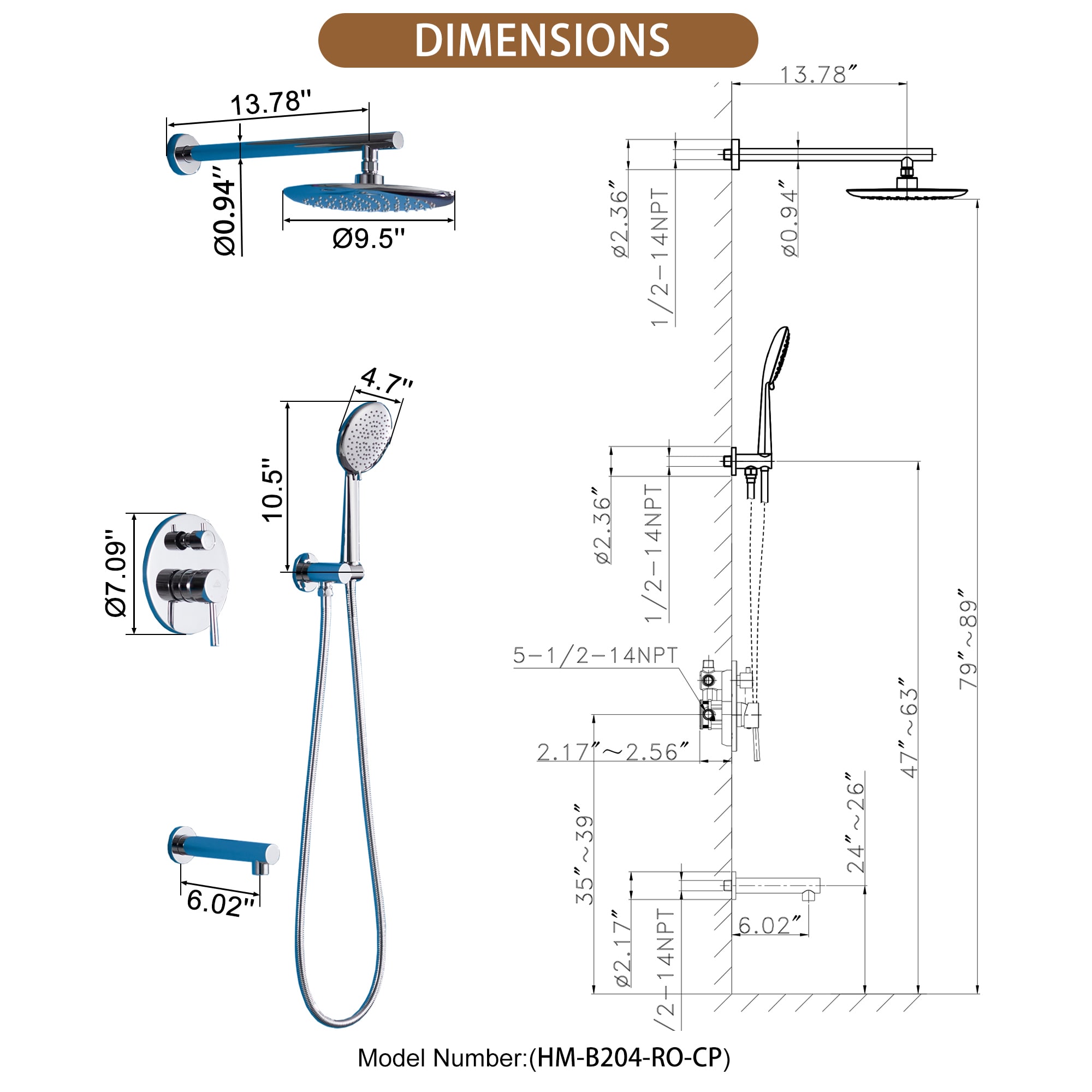 Clihome MS-A3809-10ORB Showerhead-Bar-Panels - View #5