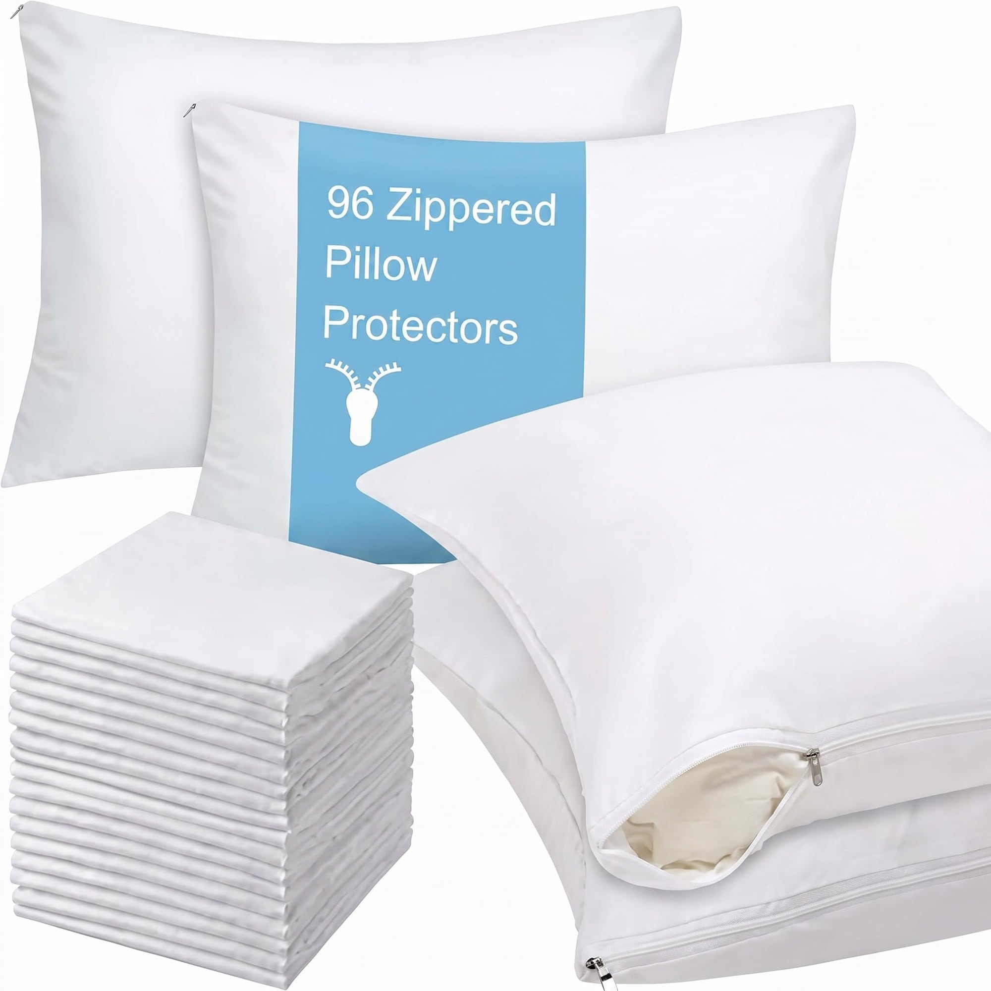 Yichuhaoxi  48 Pieces 20 by 26 Inch Zippered Pillow Protectors Standard Size Bedding Pillow Cases Soft Breathable Cotton Sateen Dust Protection