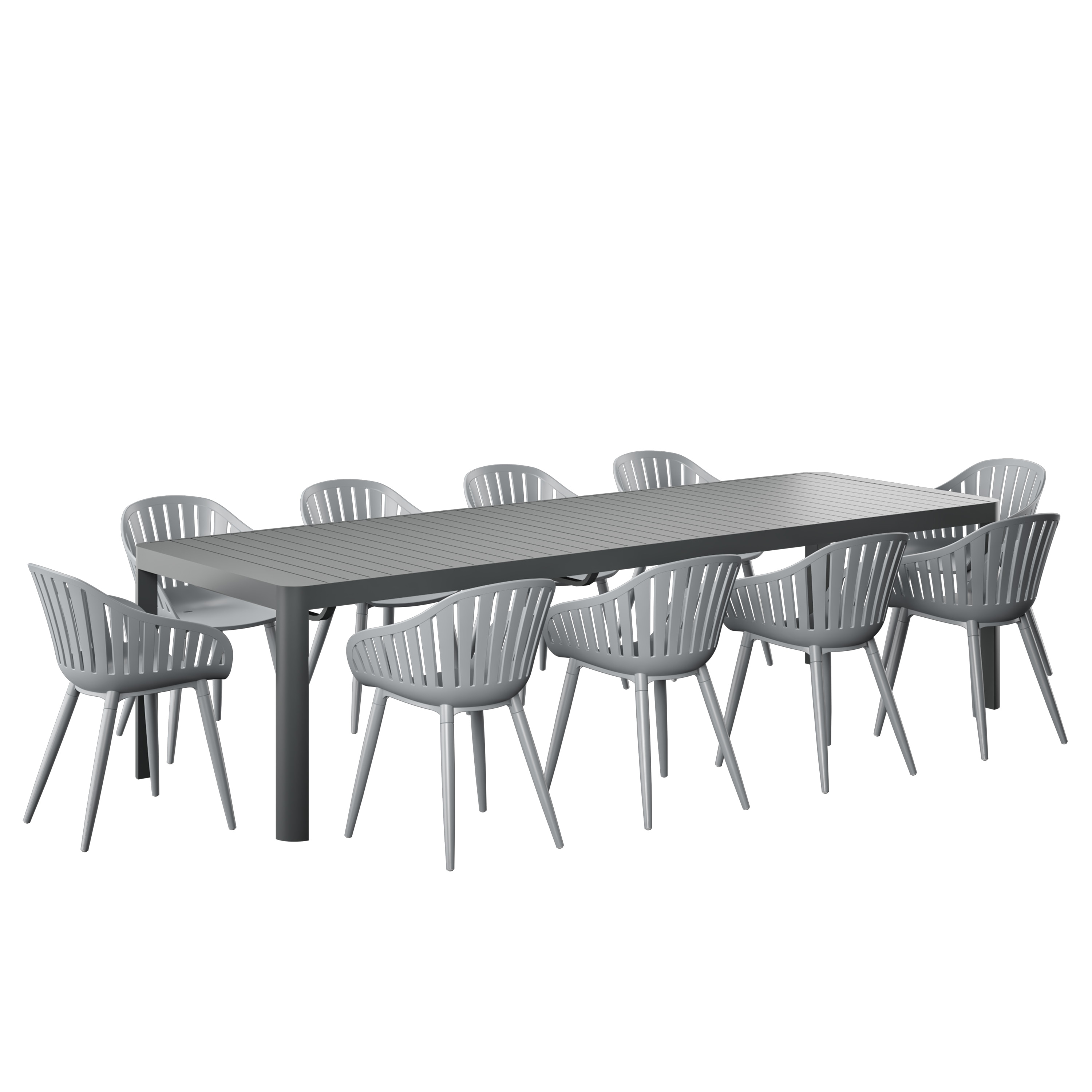 Amazonia LWS-CALXGR-10CANARGR 11 -Piece GRAY Patio Dining Set Extendable Table Aluminum Rectangle Table with 10 Stationary and Motion Chairs