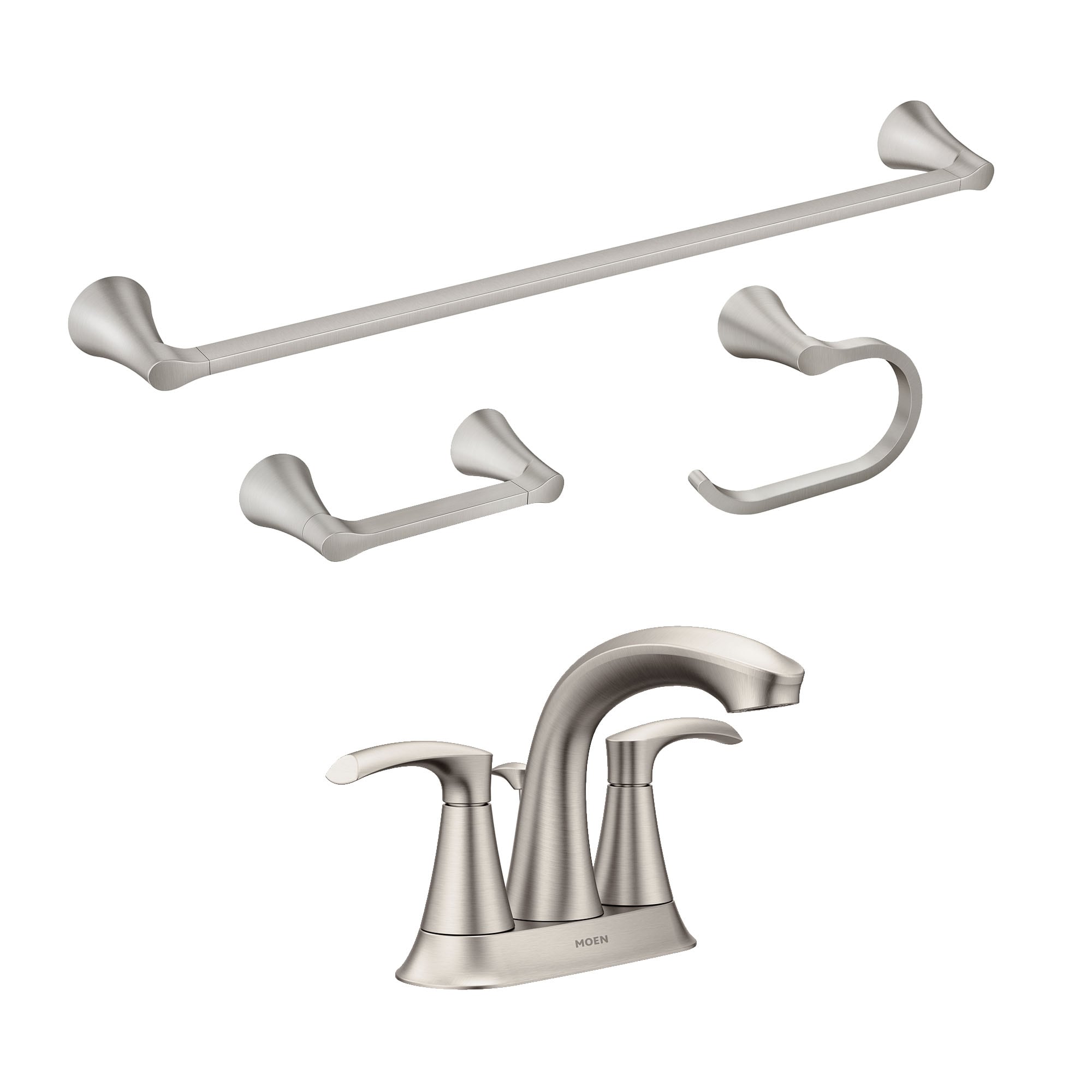 Moen  Graeden 4in Centerset 2-Handle Bathroom Faucet with 24 in. Towel Bar, Paper Holder and Towel Ring in Spot Resist Nickel