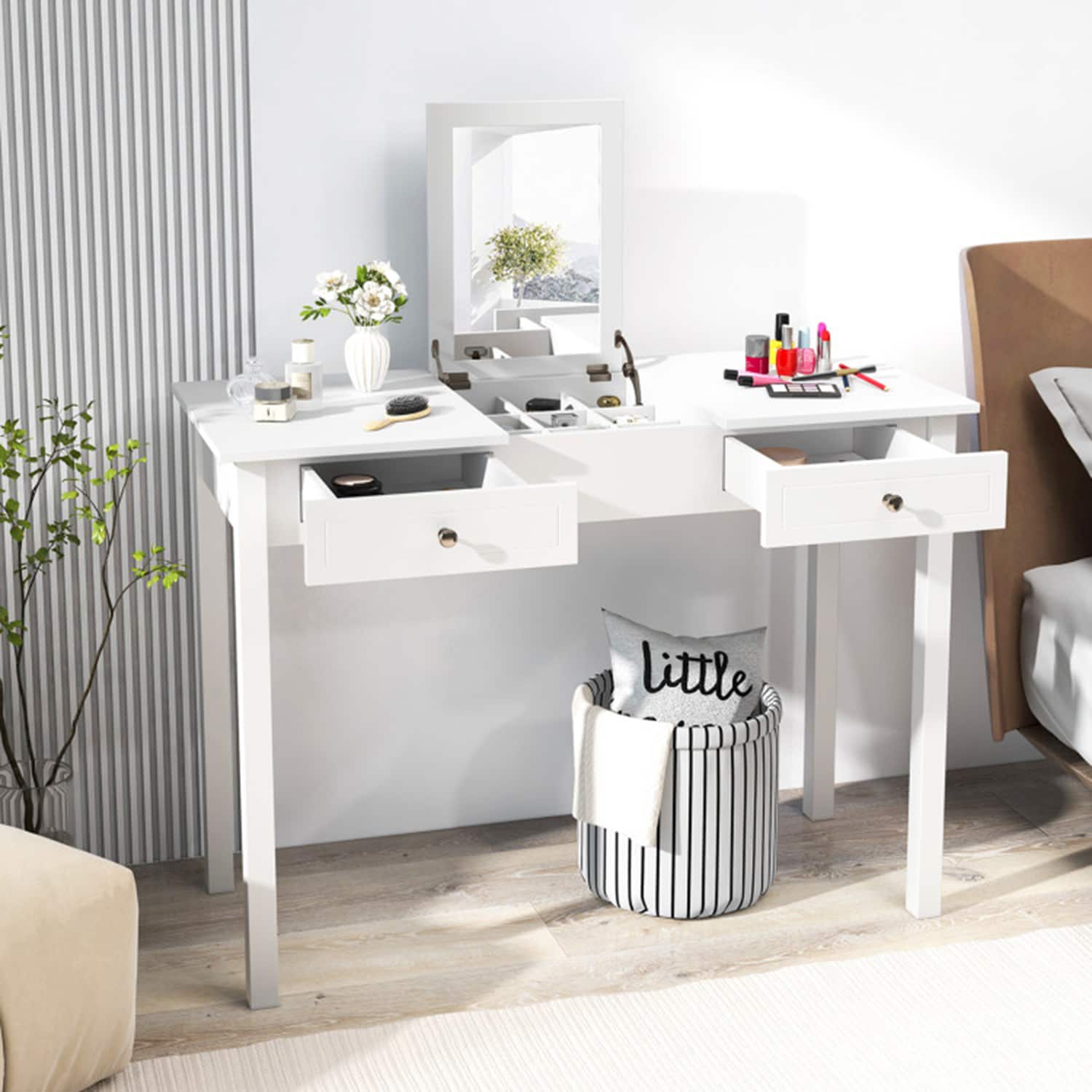 Mondawe MO-JV11074WH 44-in White Makeup Vanity