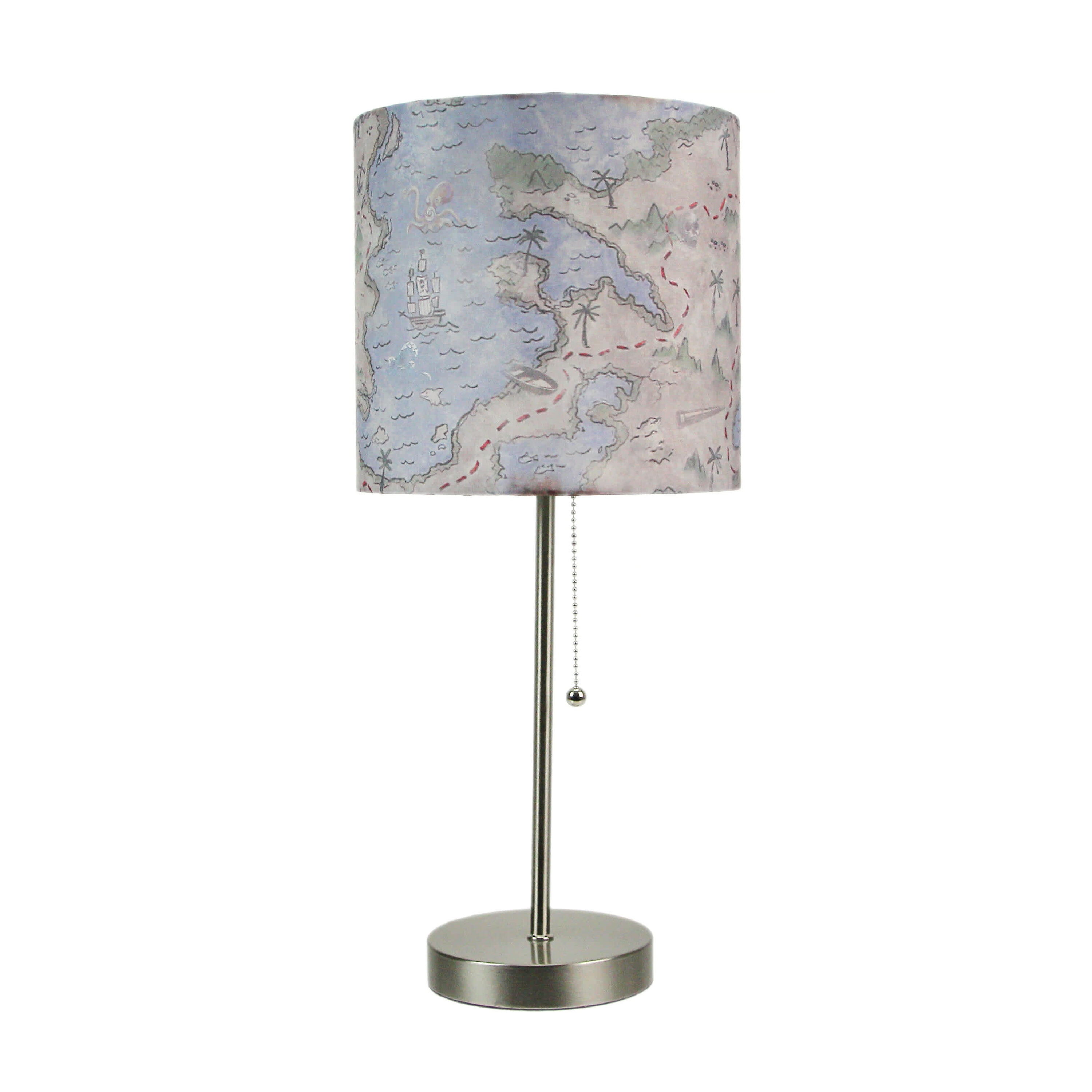 Zeckos ZKO-99386 Decorative Treasure Map Brushed Nickel Accent Lamp Coastal Pirate Beach Decor