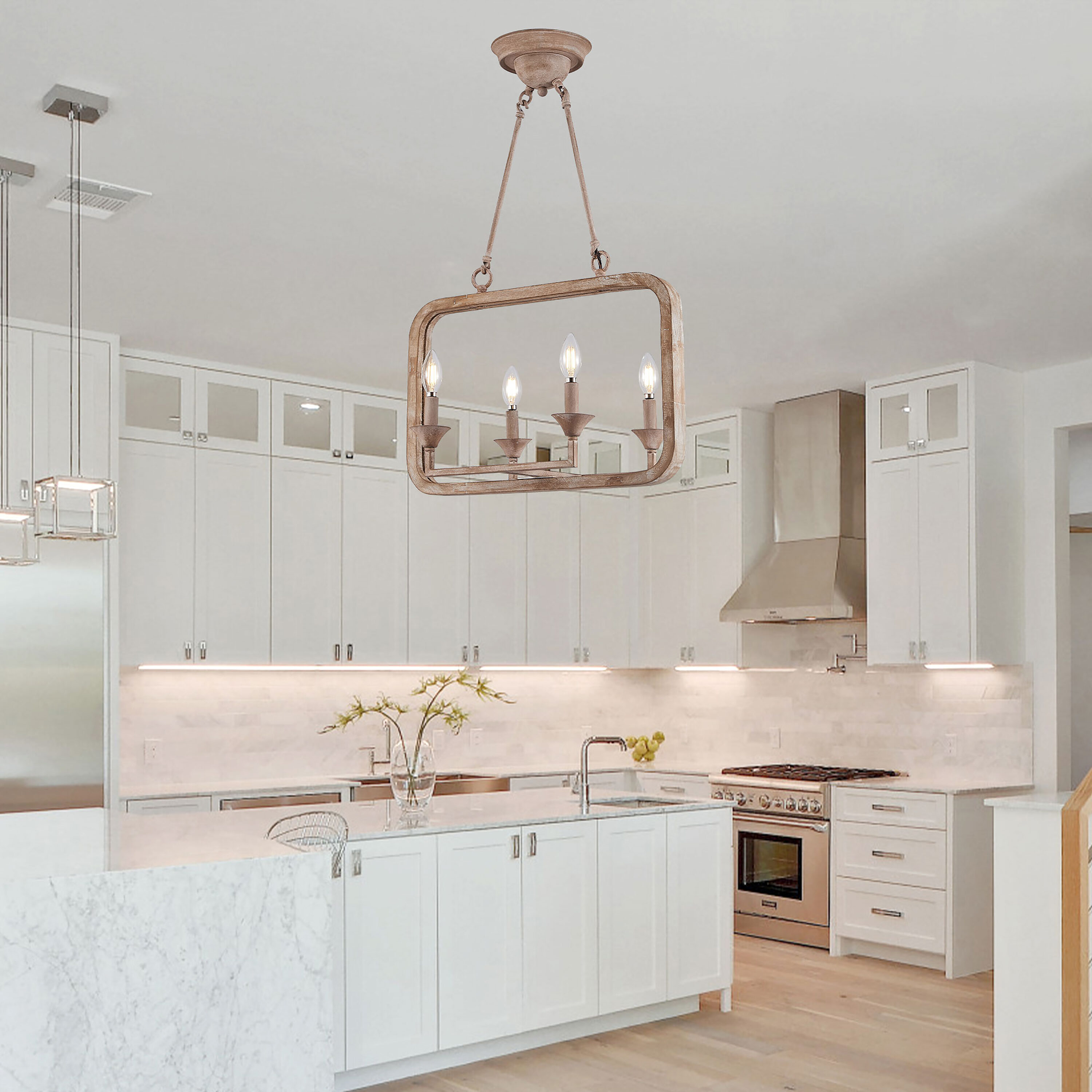 Weathered Wood Brushed Brown Farmhouse Chandelier with Adjustable Height