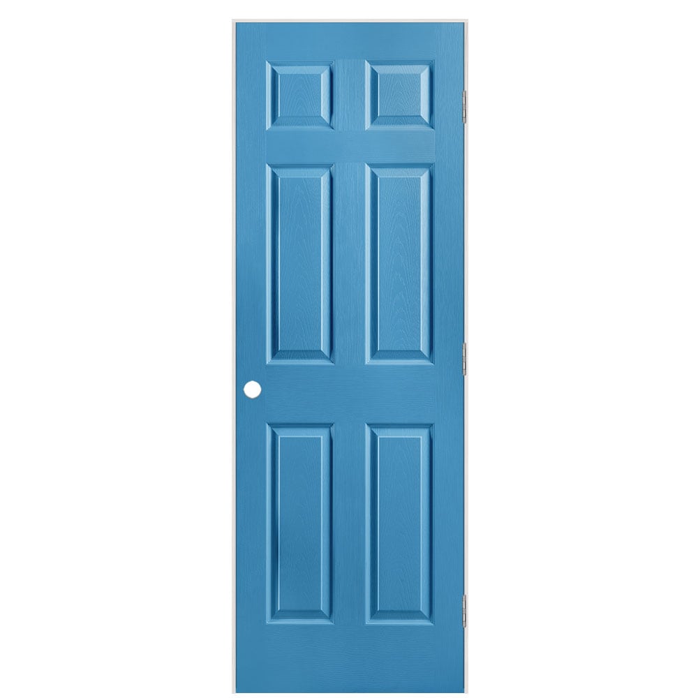 Masonite 1316765 28-in x 80-in Blue Heron Hollow core 6-panel Left hand Textured Prefinished Molded composite Flat Jamb Single Prehung Interior Door
