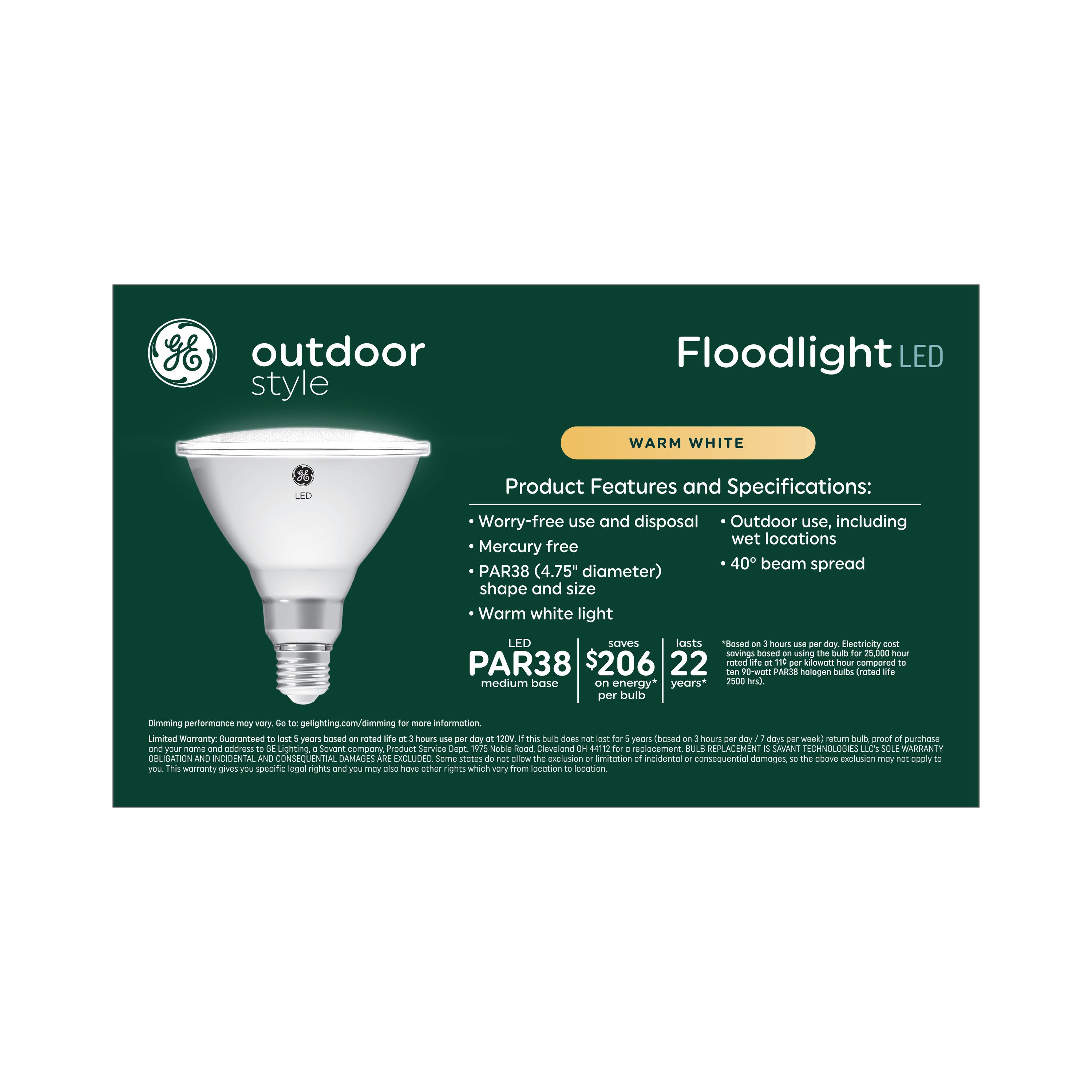 GE Outdoor Style 90-Watt EQ PAR38 Warm White Medium Base (e GE Outdoor Style 90-Watt EQ PAR38 Warm White Medium Base (e