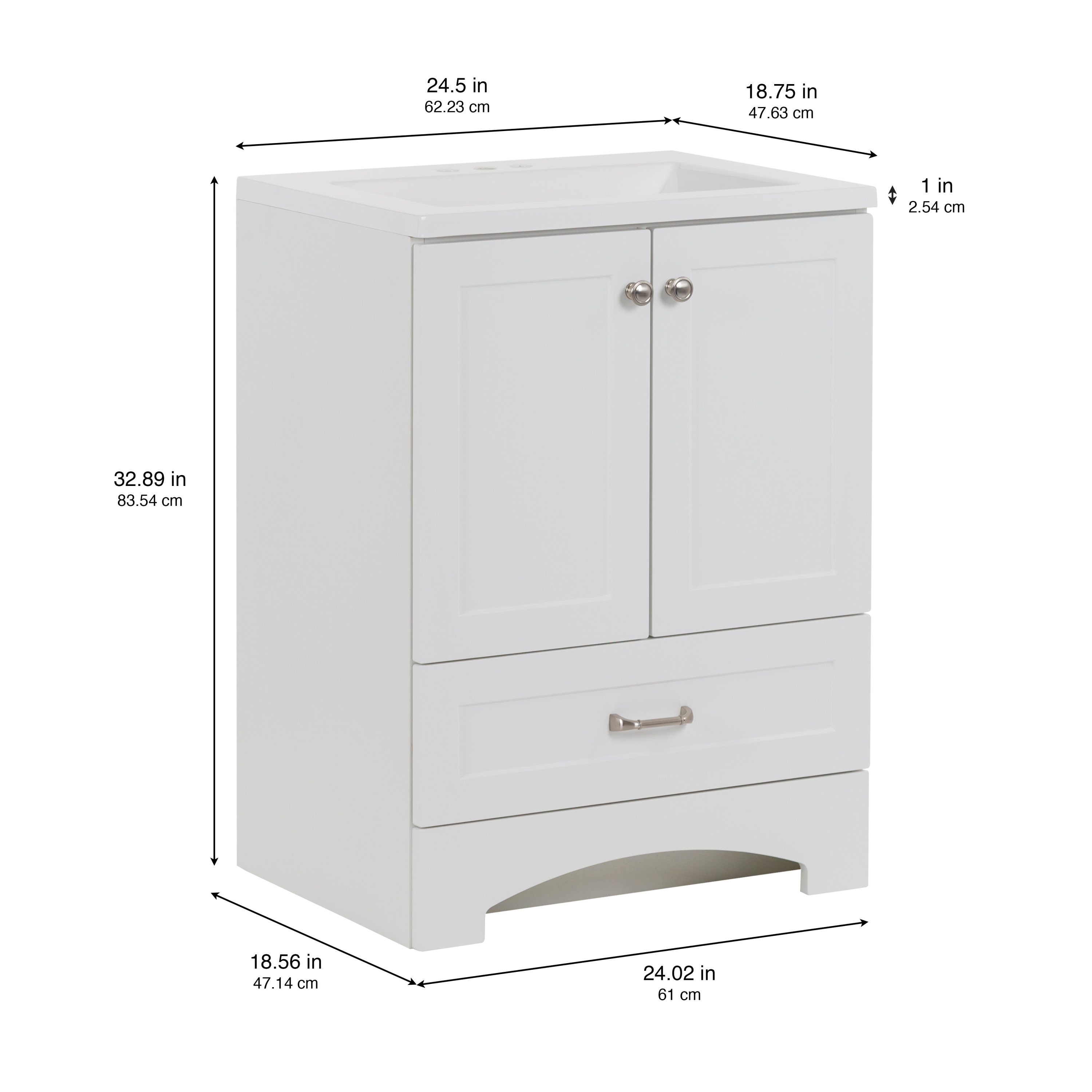 Diamond NOW Cassidy 24-in White Single Sink Bathroom Vanity with White ...