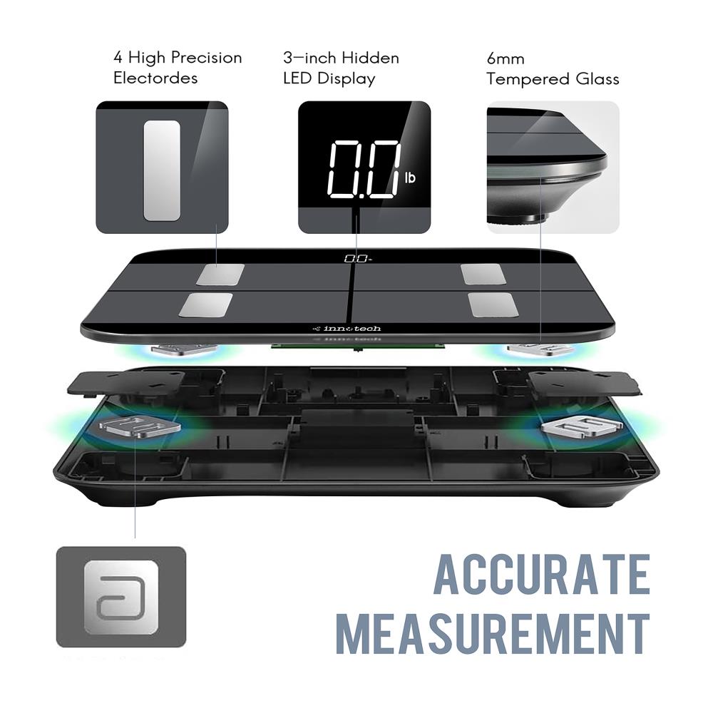 BODY FAT SCALE 6MM WITH 4.0 BLUETOOTH APP: BLACK