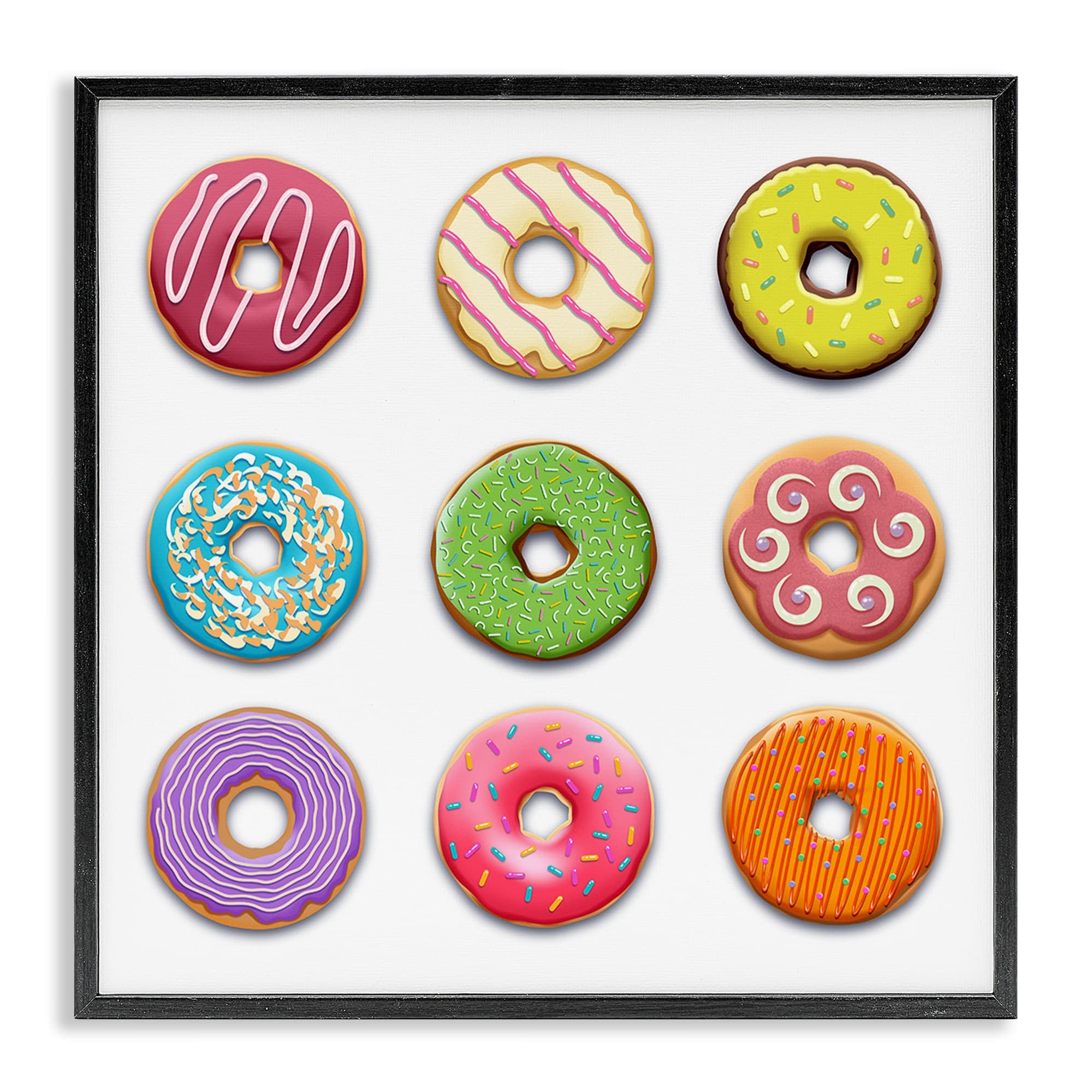 Stupell Industries BS-487-FR-24X24 Colorful Mixed Donuts Black Framed Giclee Art By Marcus Prime 24 x 24