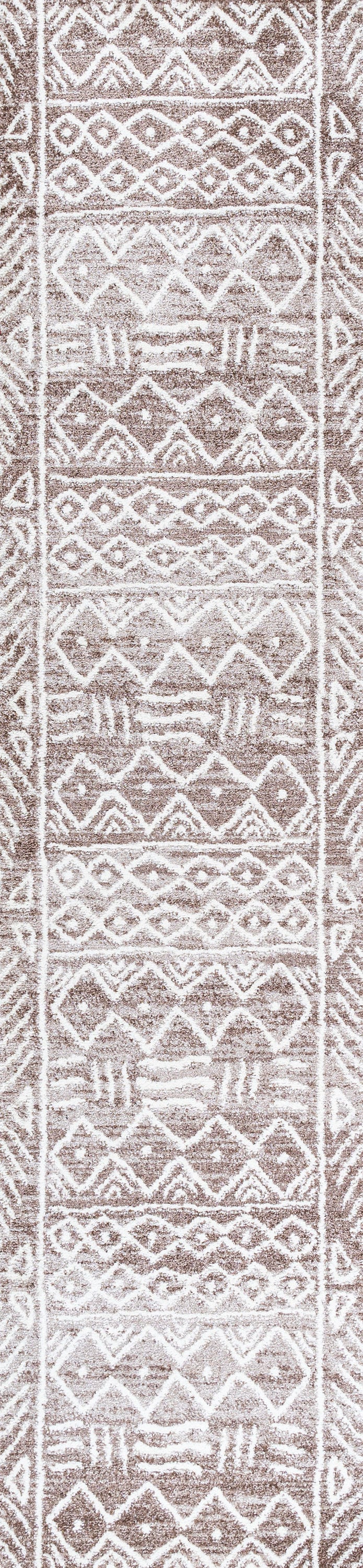 Ivory and Brown Geometric Washable Runner Rug