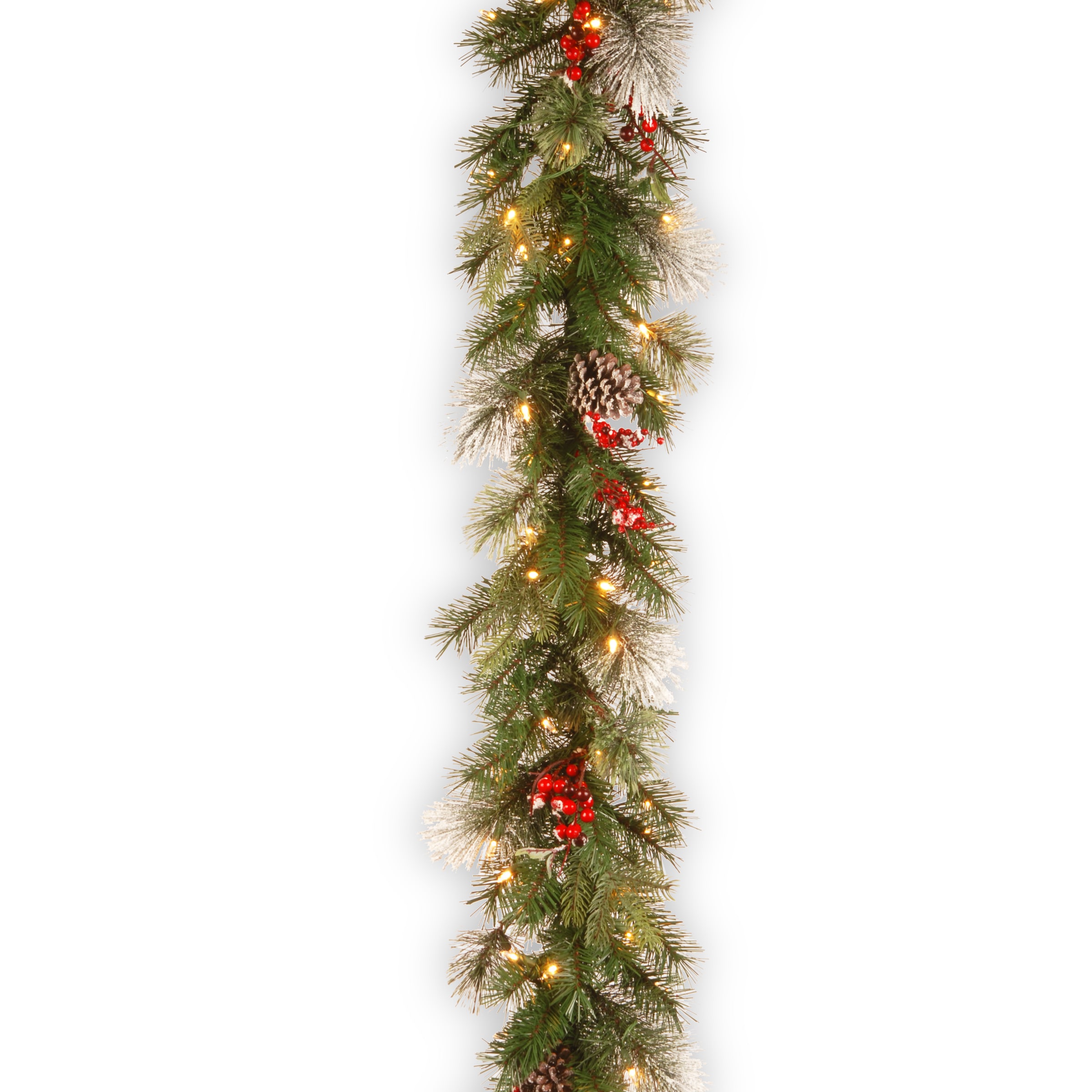 National Tree Company PEWT-300-9B-1 Indoor Pre-lit Electrical outlet 9.0-Feet Winterberry Artificial Garland with White Incandescent Lights