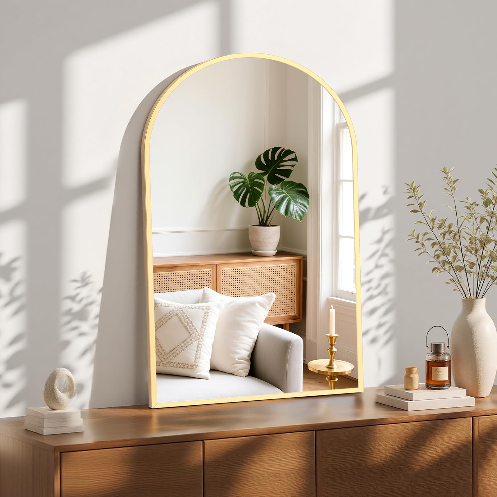 Atilioo - 36 X 24 Inch Gold Arched Bathroom Mirror for Over Sink Wall Mirror Arched Rounded Recta...