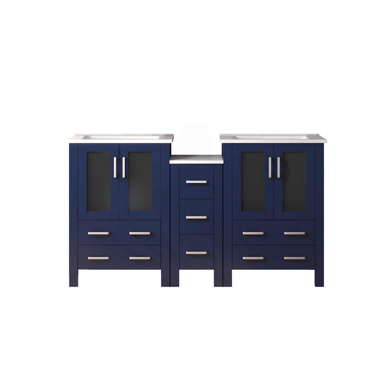 Lexora LVV60D24E600 Volez 60-in Navy Blue Double Sink Bathroom Vanity with White Ceramic Top