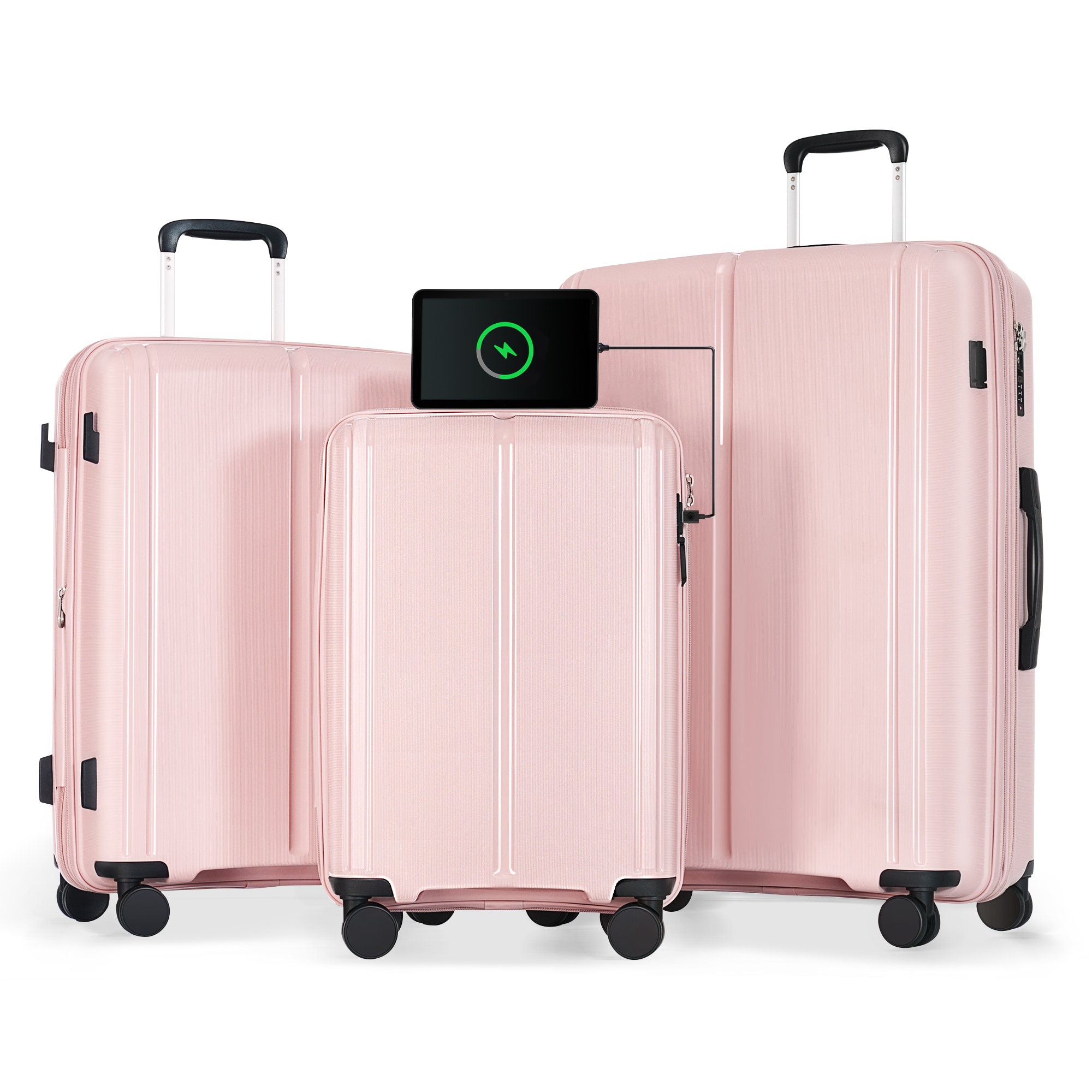 Flynama L-311649AAB 20.2'' x 12.5'' x 29.9'' Pink Plastic Hardshell Suitcase set