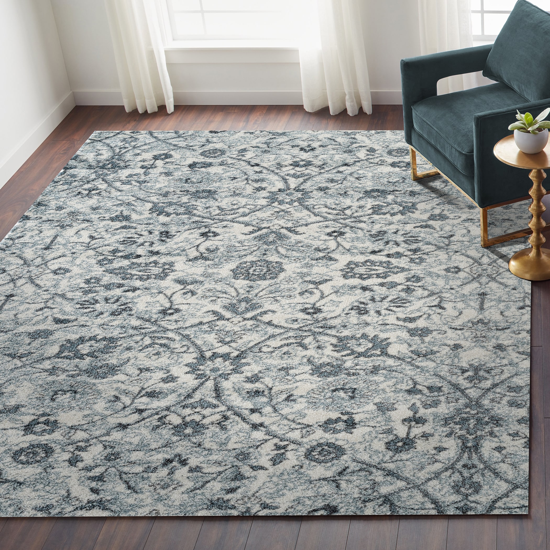 AMER ALX247999 Alexandria 8 x 10 (ft) Loomed Polypropylene Light Blue Rectangular Indoor Floral/Botanical Area rug