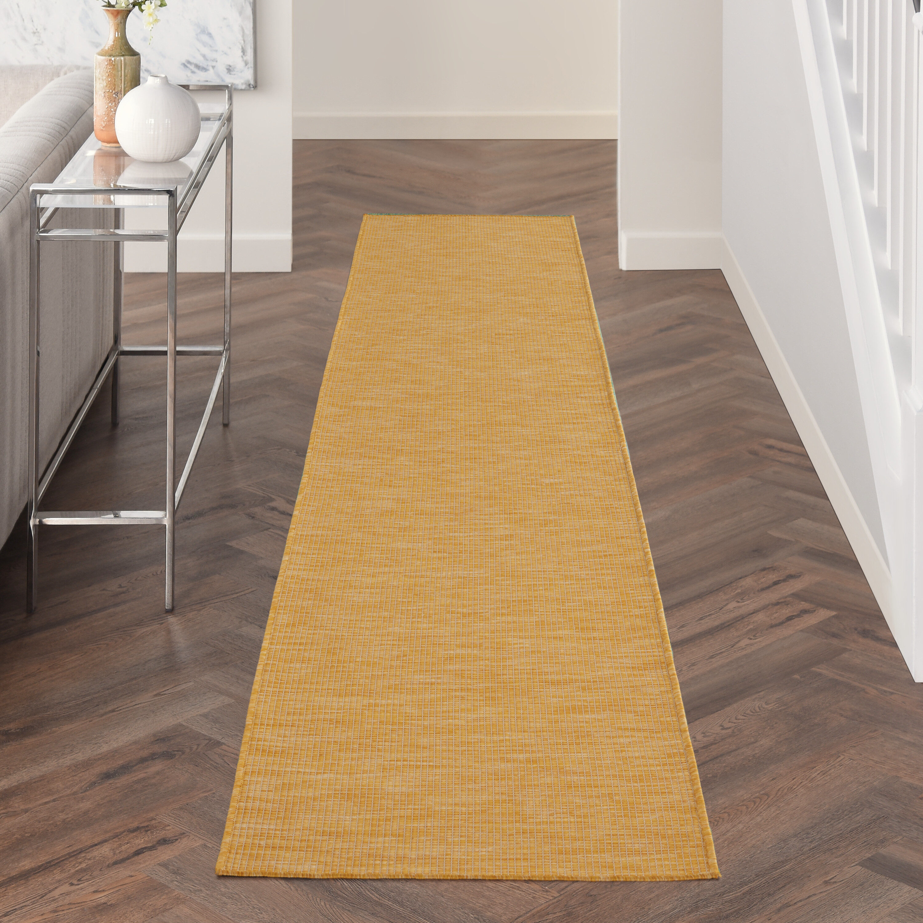 Nourison 99446791030 Positano 2 x 10 (ft) Loomed Polypropylene Yellow Rectangular Indoor/Outdoor Solid Runner rug