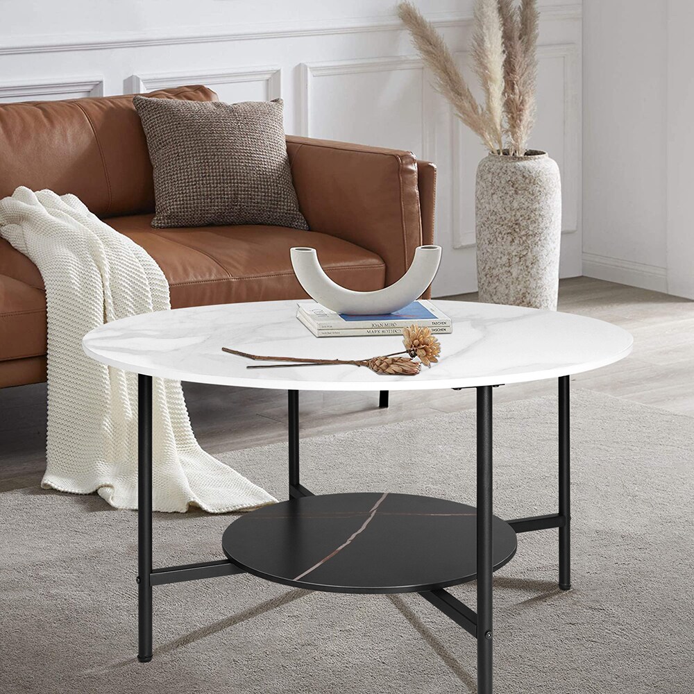 Luvodi Marble Look Sintered Stone Modern Coffee Table With Storage In 