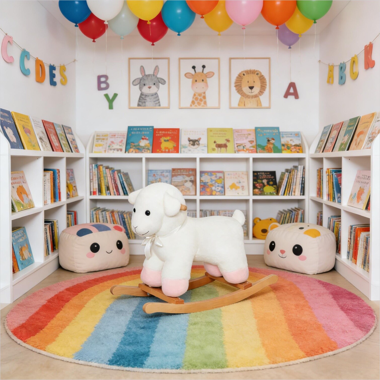 Watnature Plush cotton kids rocking lamb chair white wood base 66 lbs ...