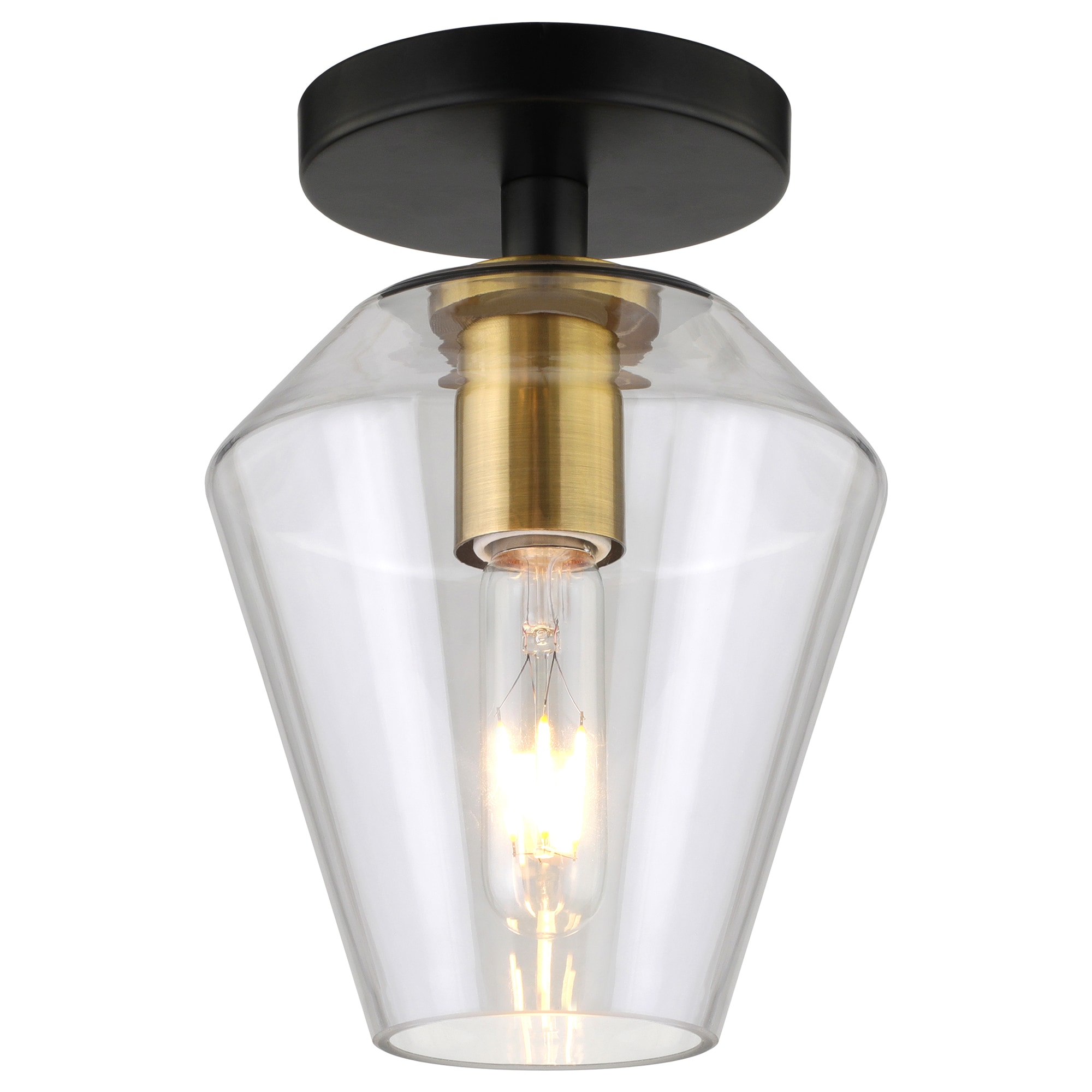 Remy 7" Matte Black and Brass Semi Flush Mount with Glass Shade