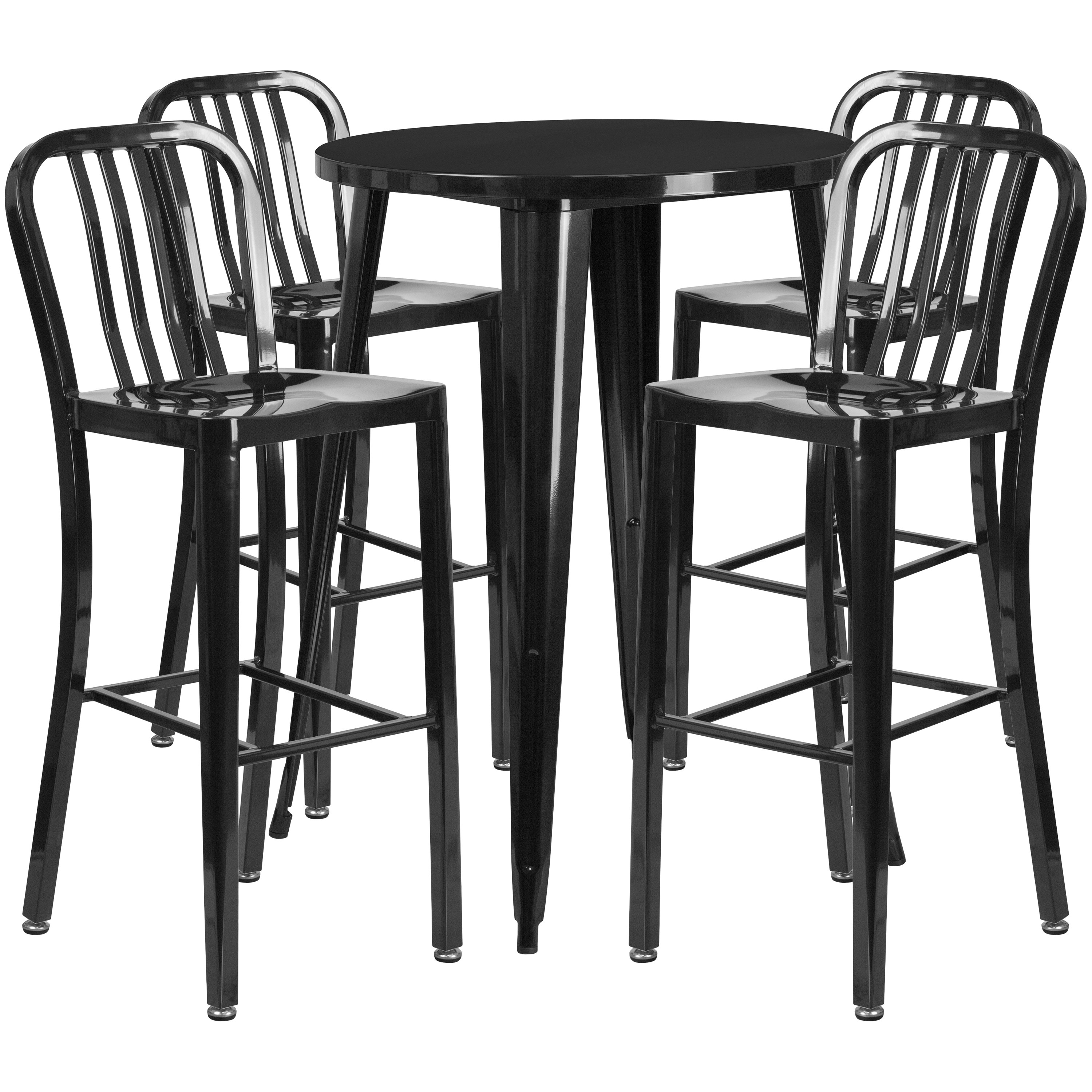 Flash Furniture 889142081630 Tristan Commercial Grade 30-in Round Black Metal Indoor-Outdoor Bar Table Set with 4 Vertical Slat Back Stools