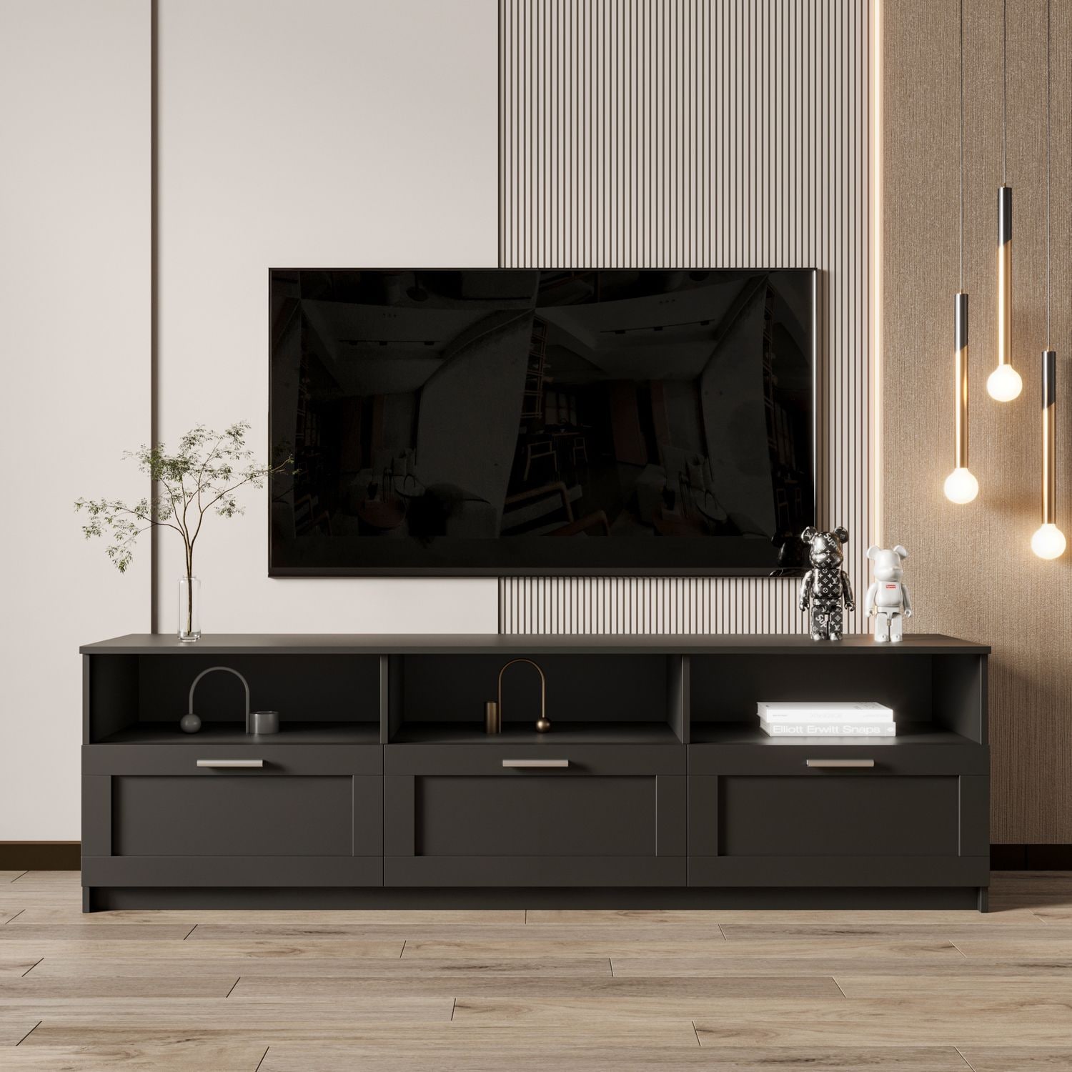 JASMODER Modern/Contemporary Black Tv Stand (Accommodates TVs up to 70 ...