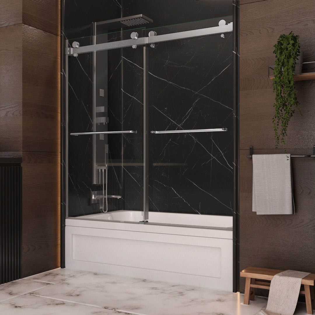 Holcam Eclipse 60 in. W x 60.5 in. H Frameless Sliding Tub Door in Matte Black