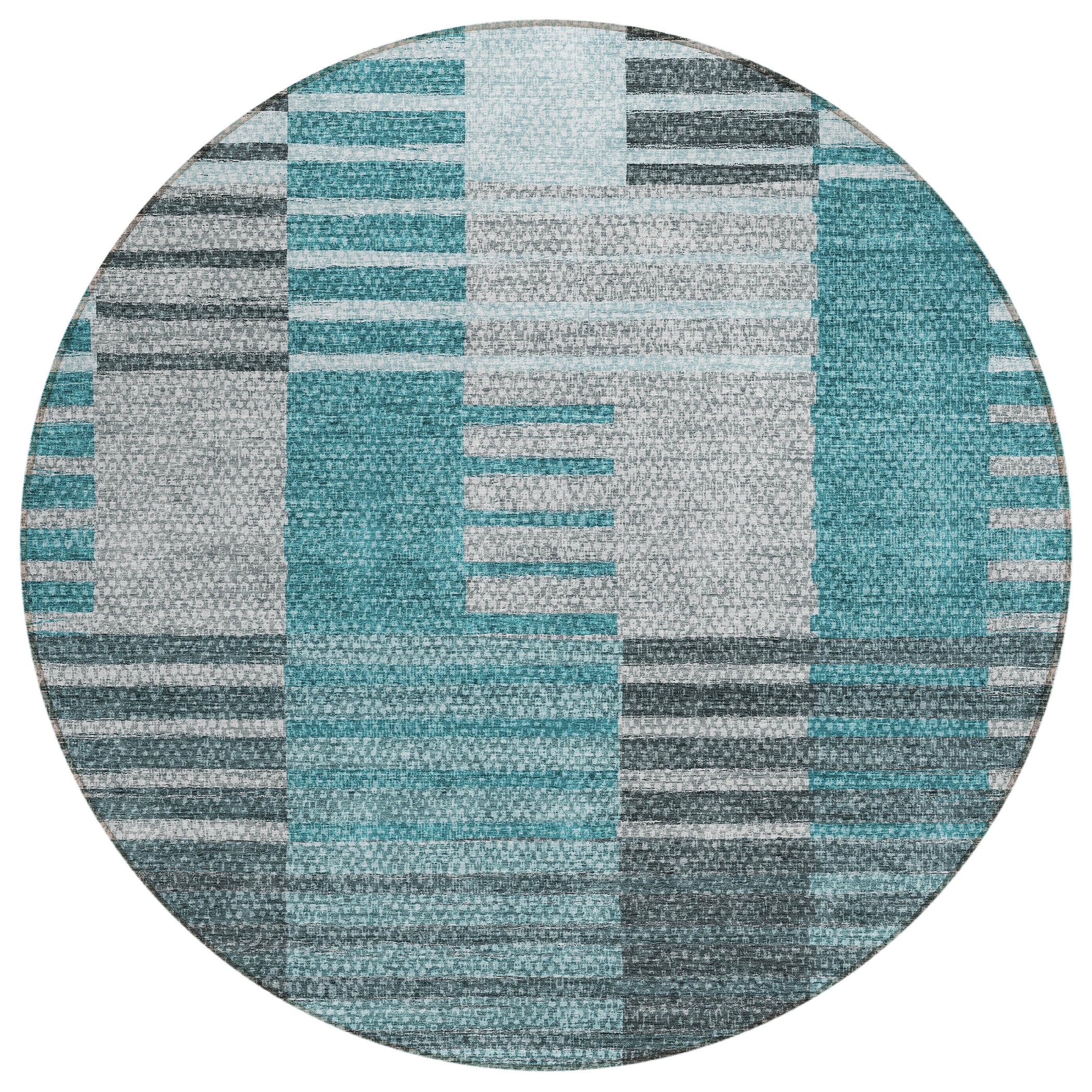 Addison Rugs ACN687TE8RO Chantille ACN687TE 8 x 8 (ft) Polyester Teal Round Indoor/Outdoor Geometric Machine washable Area rug