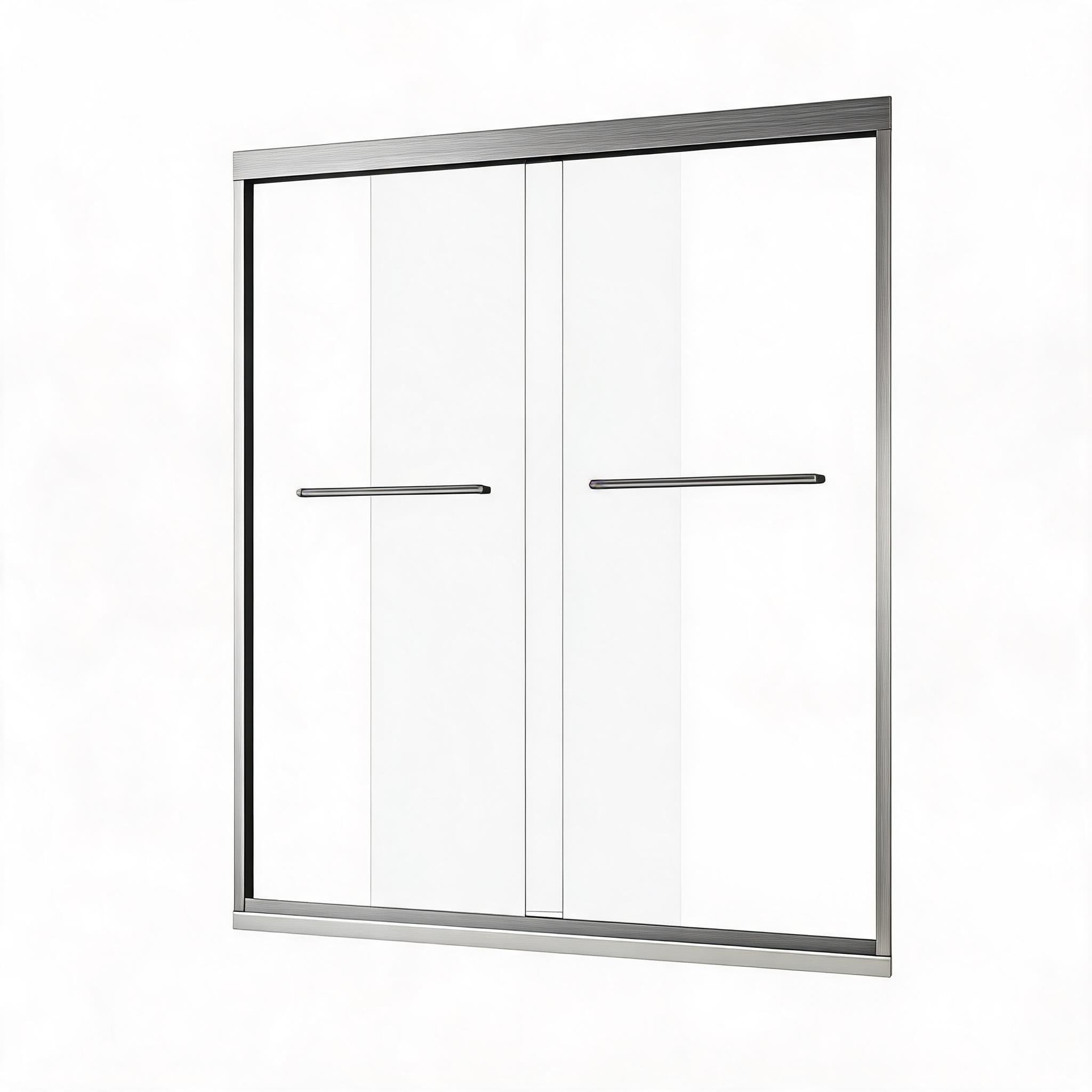 LIVACA 56 to 60 inch Brushed Nickel Semi Frameless Sliding Glass Tub Door with Certified Thick Clear Tempered Glass and 304 Stainless Steel Handles